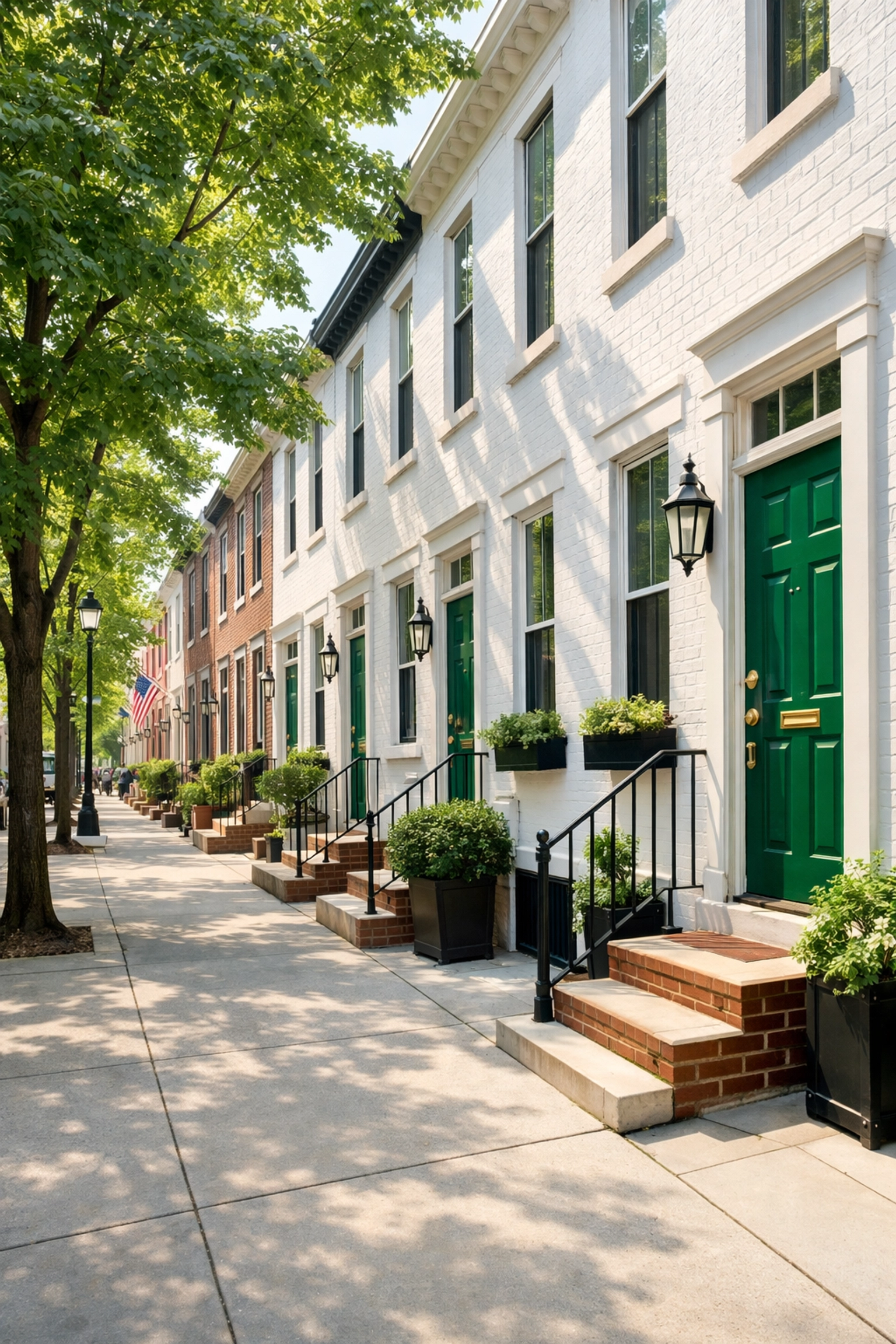 A clean Philadelphia street with renovated rowhouses ideal for long-term DSCR rental property investment.