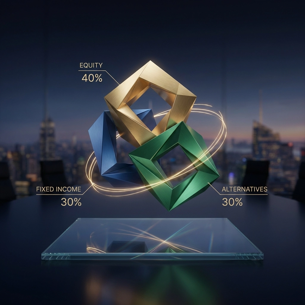 Visual representation of the 40/30/30 portfolio model showing balanced investment allocation for accredited investors