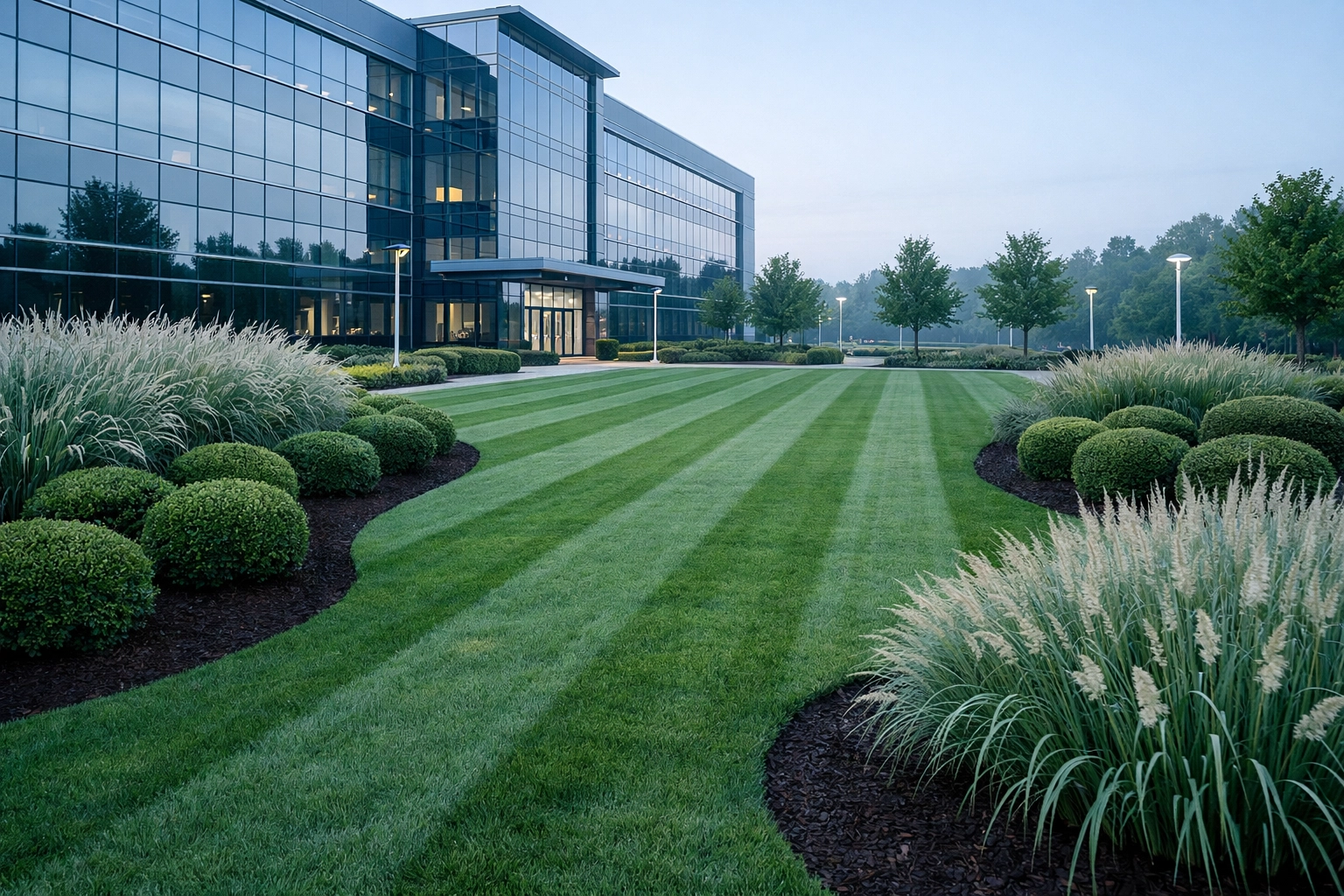 Well-maintained commercial landscape in Alabama representing high-value service contracts for sale.