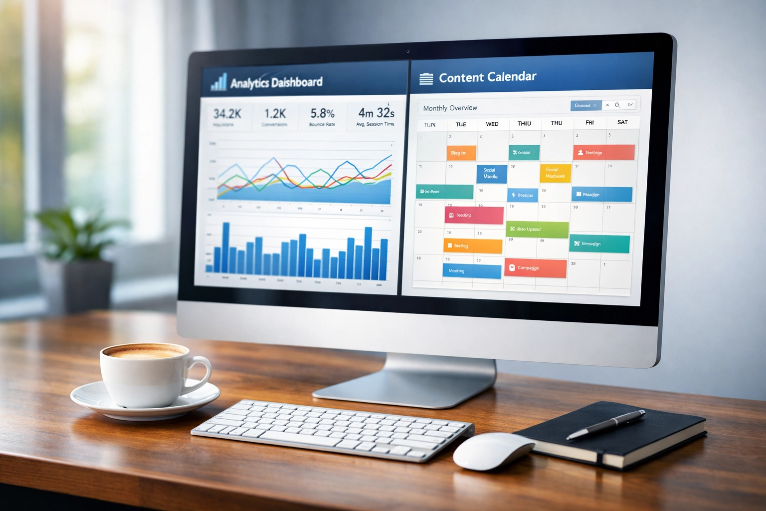 Press release automation dashboard showing analytics and content scheduling for sports marketing agencies