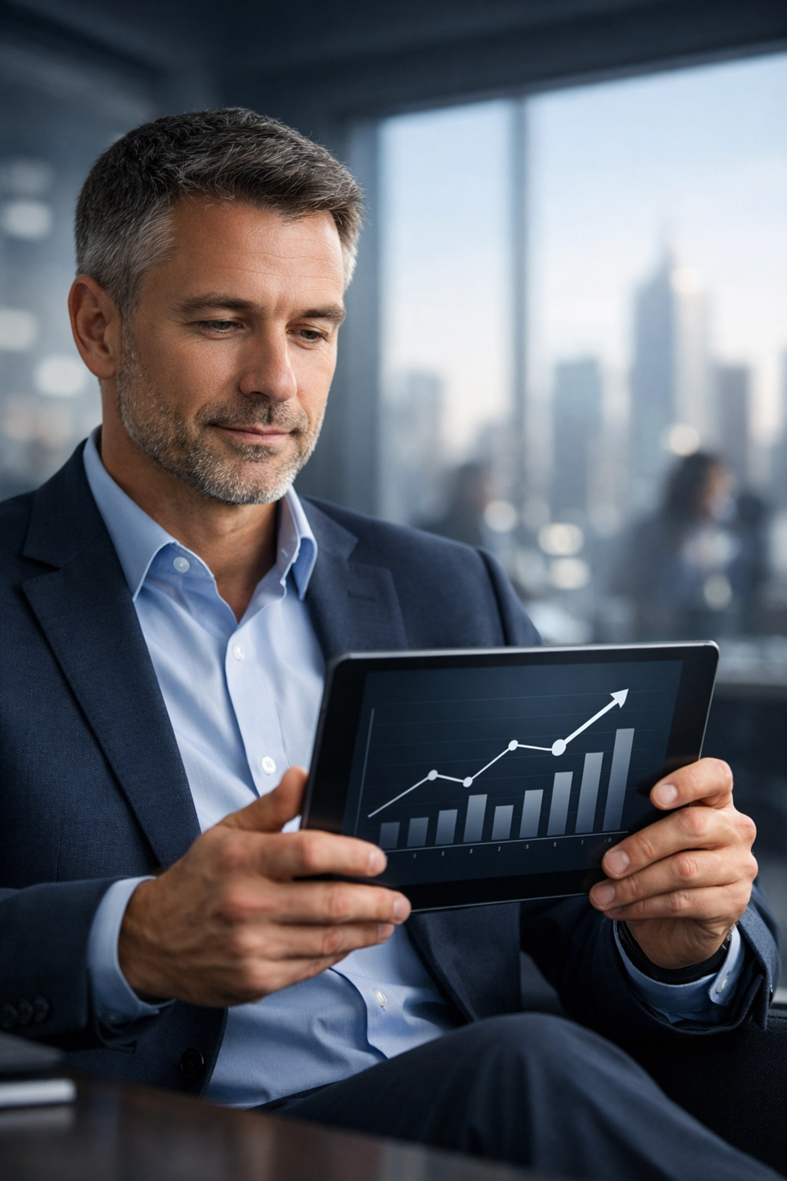 A Birmingham business owner reviews clear financial growth charts