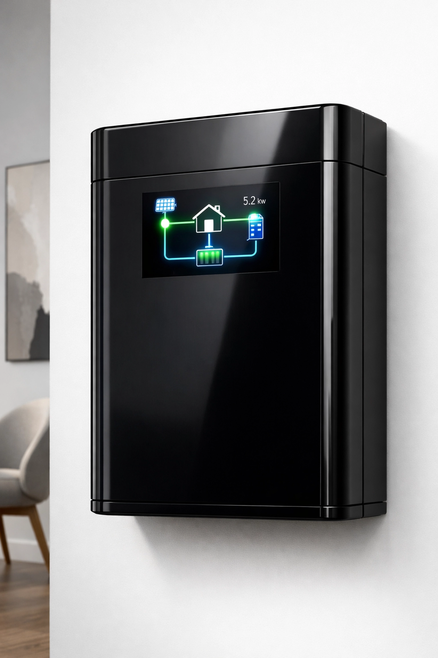 Modern home battery storage system mounted on wall showing 2026 lithium battery technology