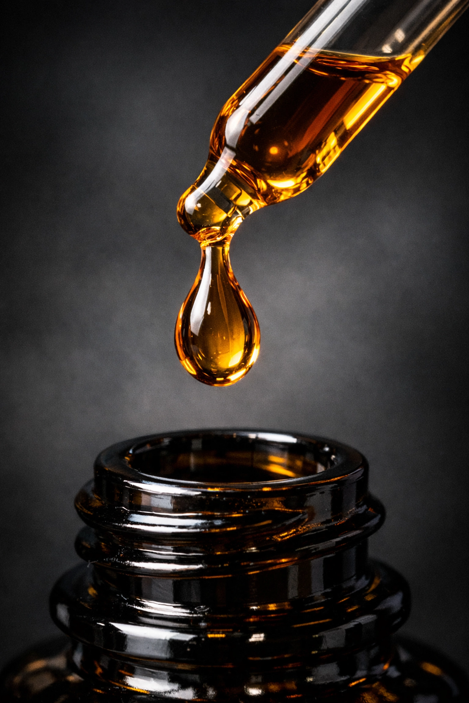 Concentrated amber parfum extrait oil drop showing high fragrance density for long-lasting scent.