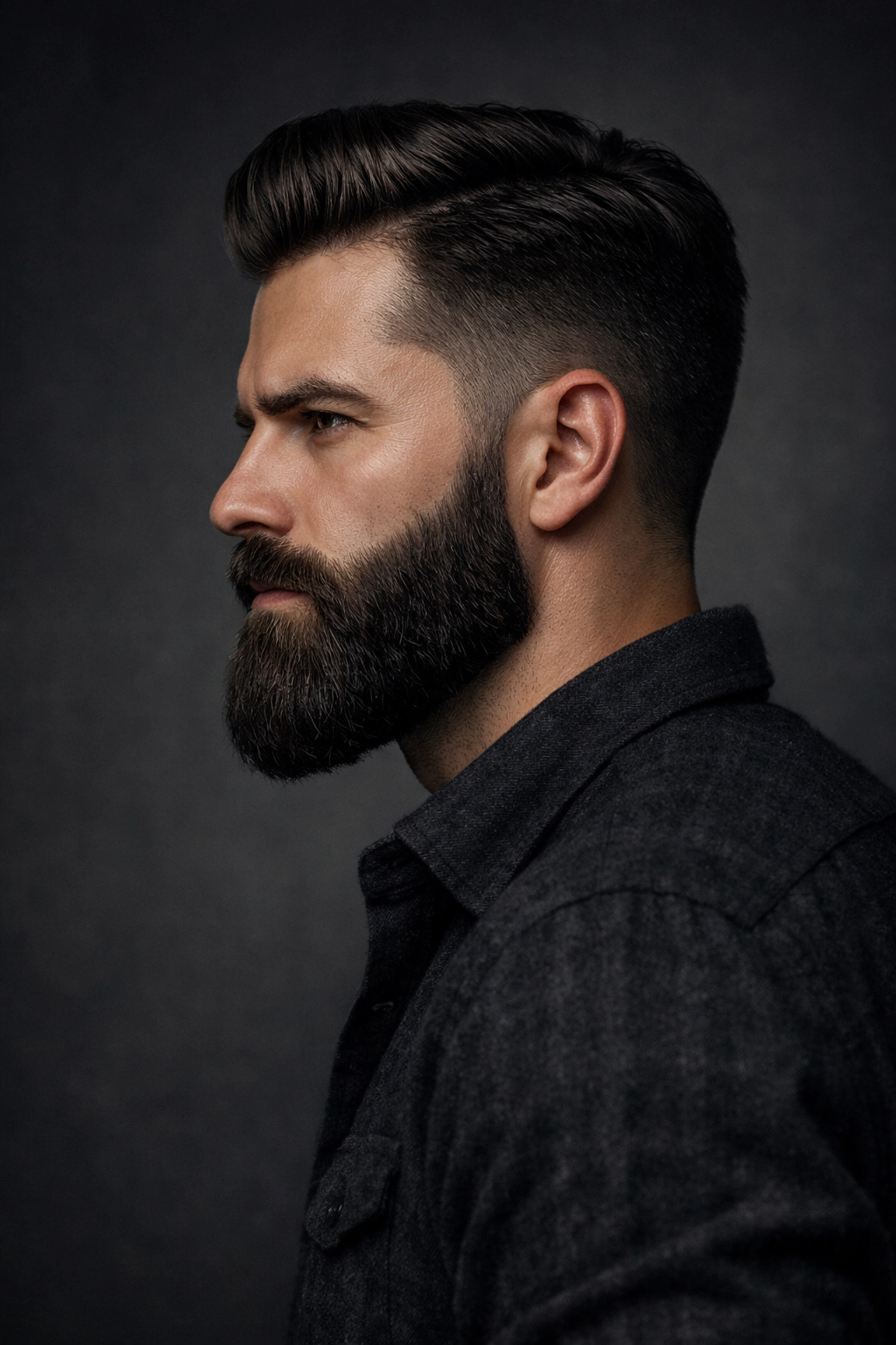 A man with a thick, well-styled beard showing the clean matte finish of premium beard wax.