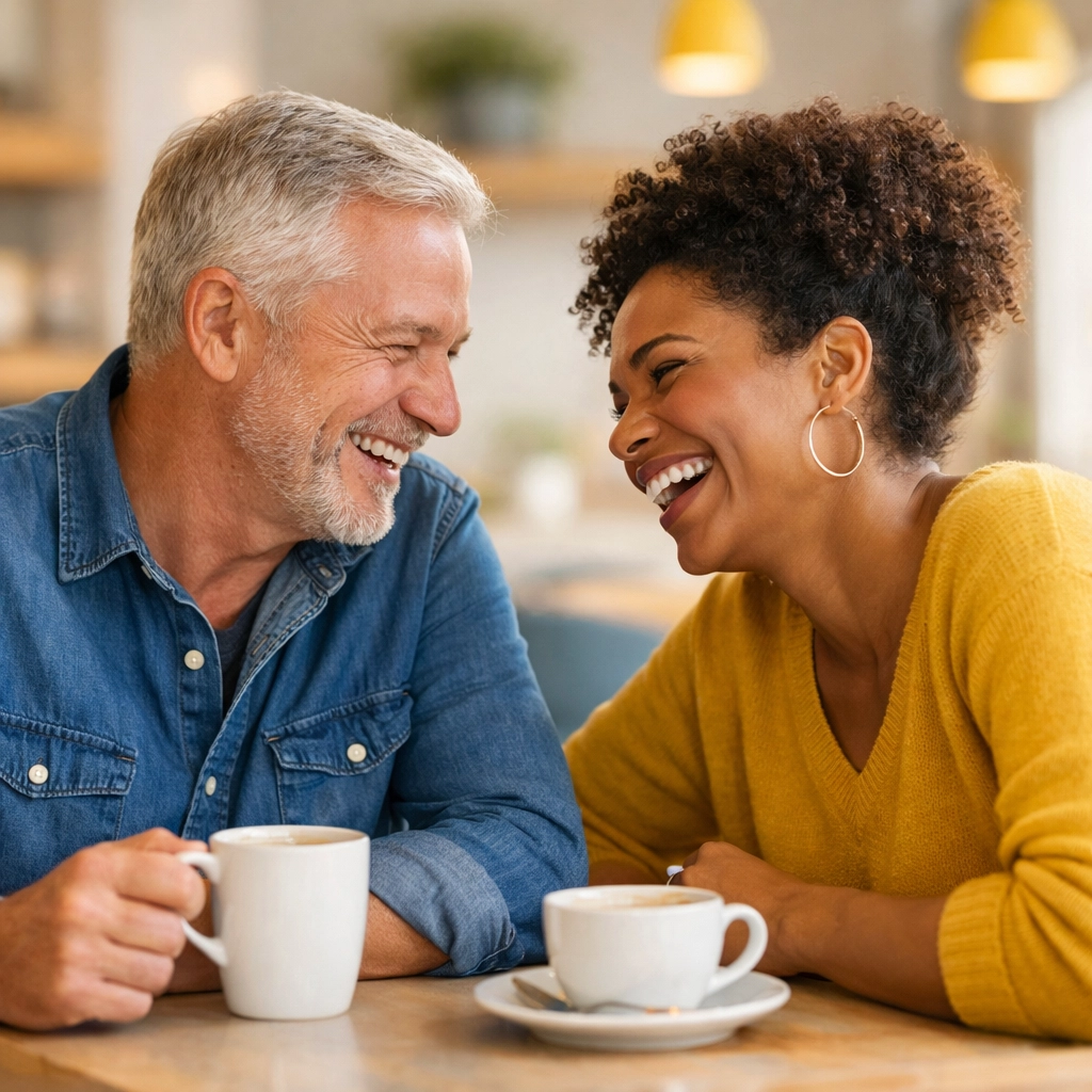 A nonprofit professional building a personal donor relationship over coffee, enabled by automated fundraising tools.