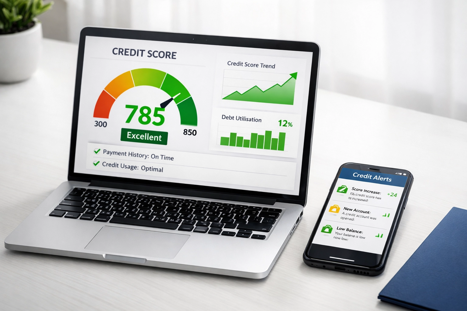 Credit score monitoring dashboard showing upward progress in post-divorce credit rebuilding