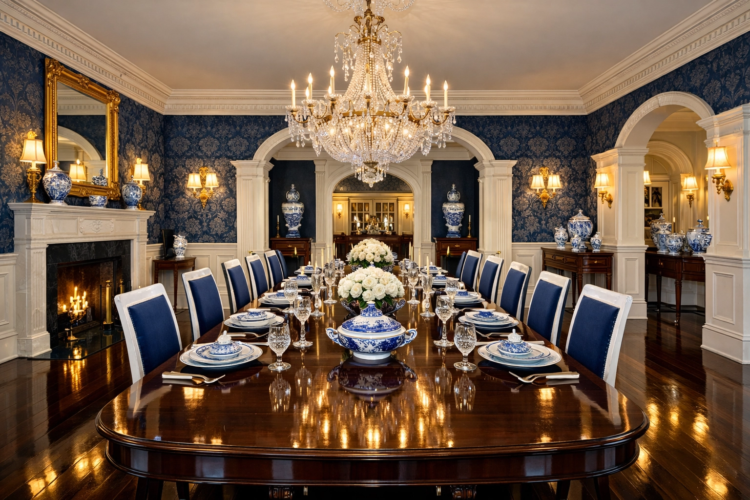 Spotless dining room with polished floors from a top-rated luxury cleaning service in Marblehead.