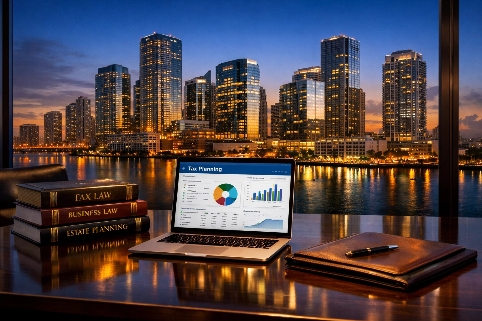 Miami Brickell tax advisor office overlooking financial district skyline