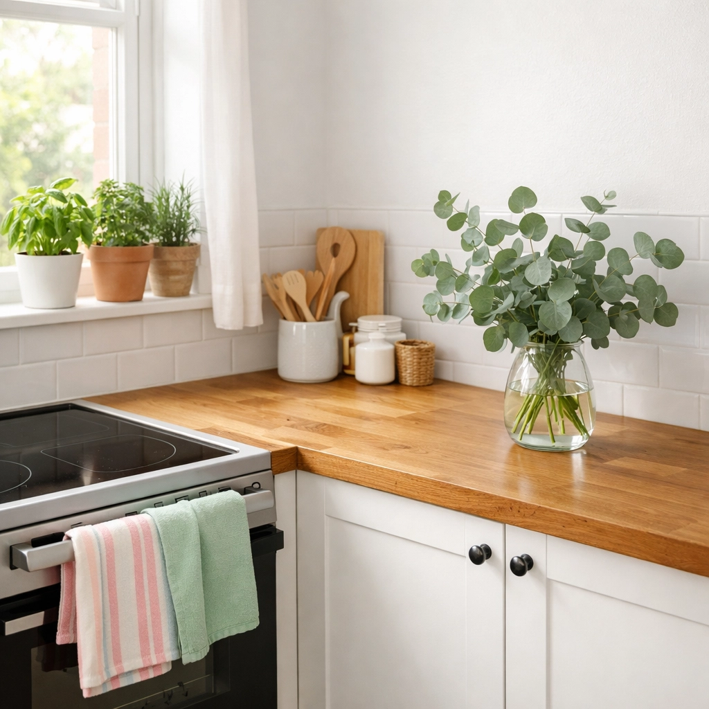 Bright rental kitchen with freshly painted white walls and natural light for budget-friendly makeover