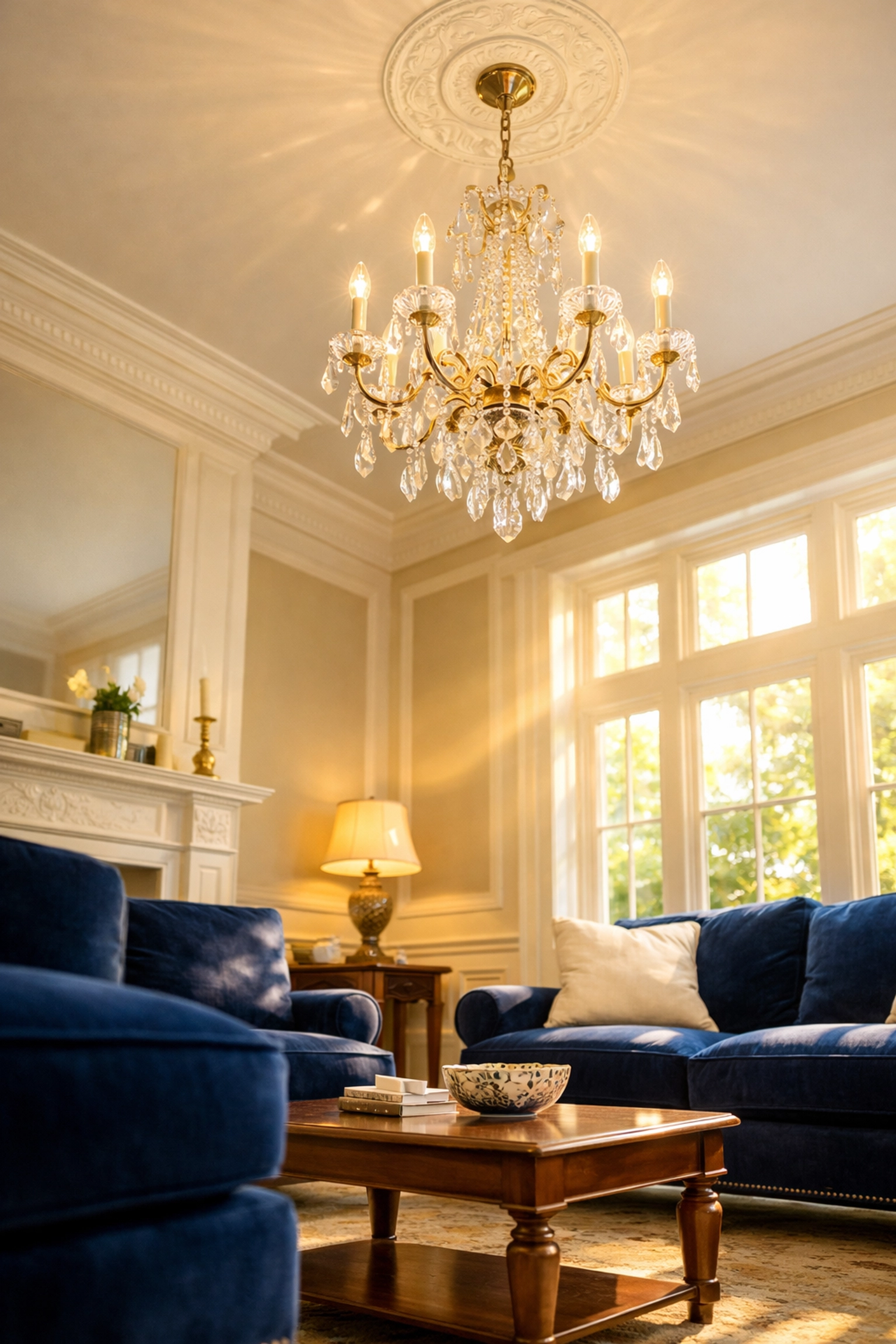 A spotless, dust-free historic living room after professional post-construction cleaning MA.
