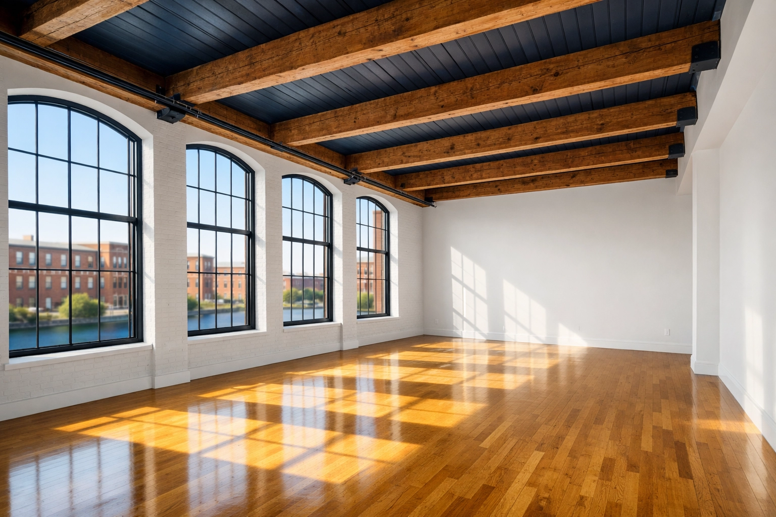 Pristine Lowell industrial loft showing the results of a move-in/move-out cleaning Lowell.