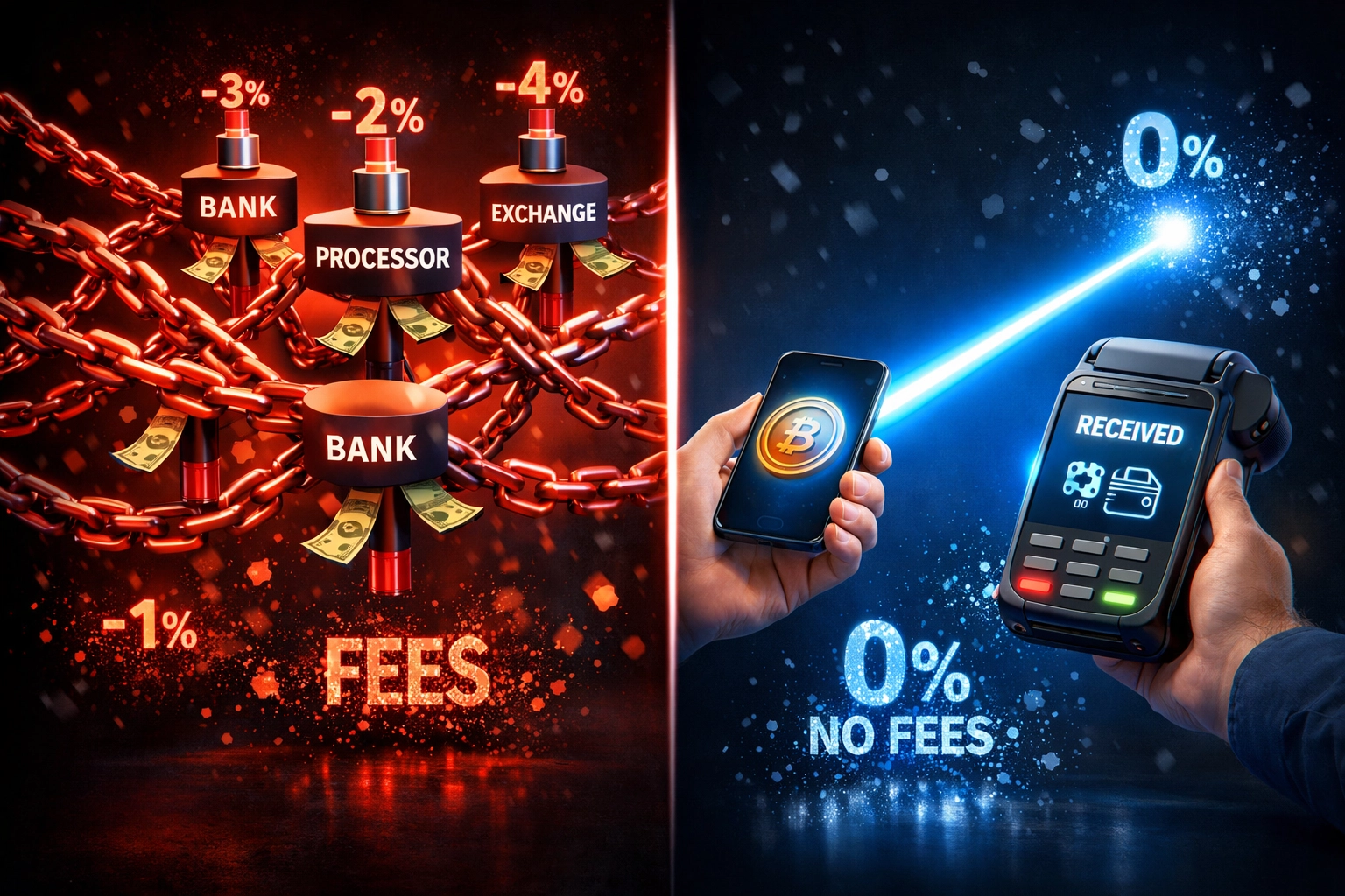 Traditional payment gateway with multiple intermediaries vs direct blockchain payment settlement