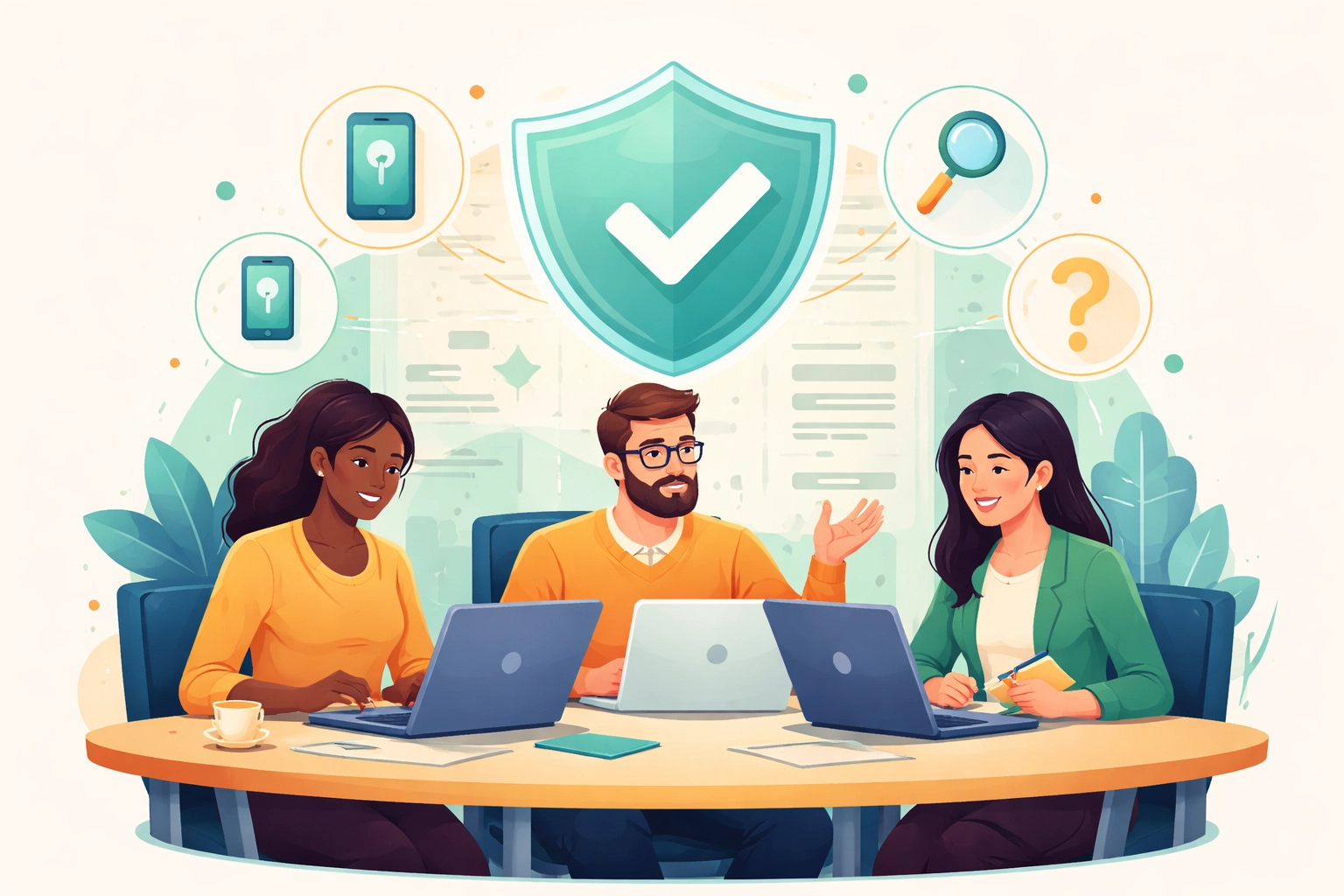 Team of office workers in a cybersecurity training session on preventing phishing scams in Northern Michigan