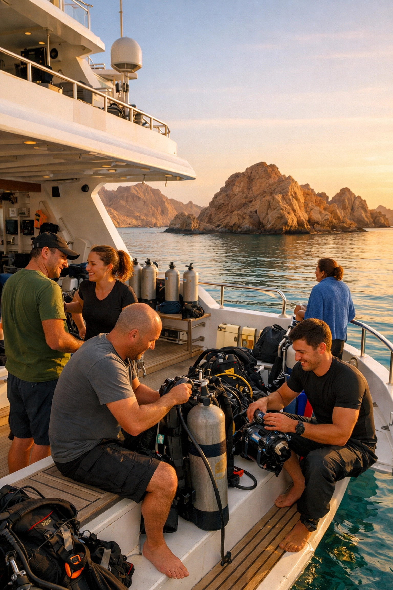 Liveaboard dive boat anchored in secluded bay along Saudi Arabia's Red Sea coast