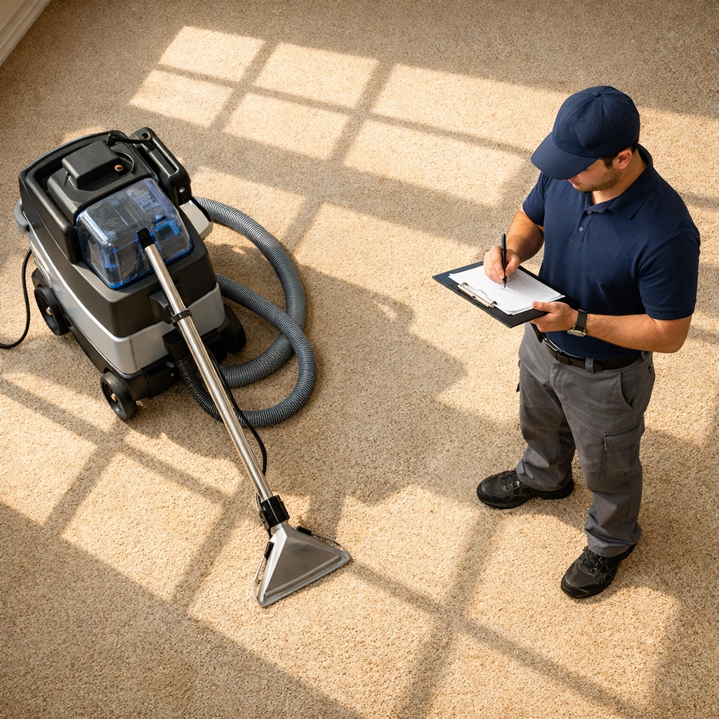 Professional carpet cleaning during apartment make-ready turnover process