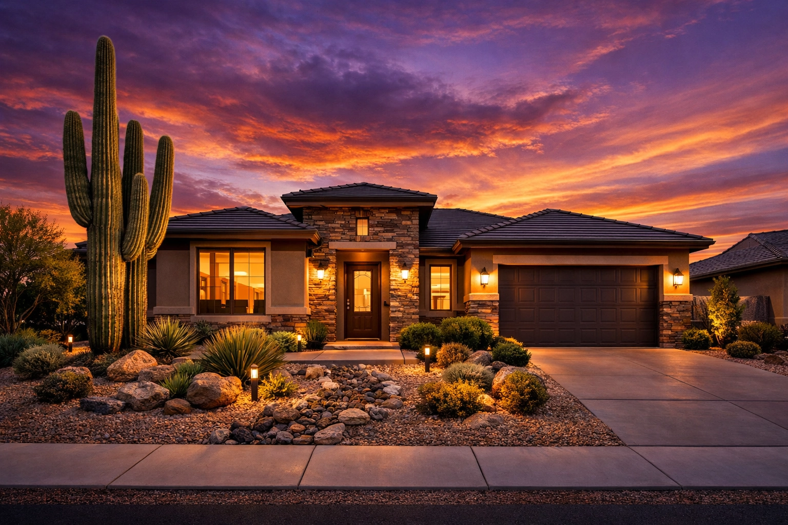 Contemporary single-story house in a quiet Goodyear AZ neighborhood during a balanced real estate market.