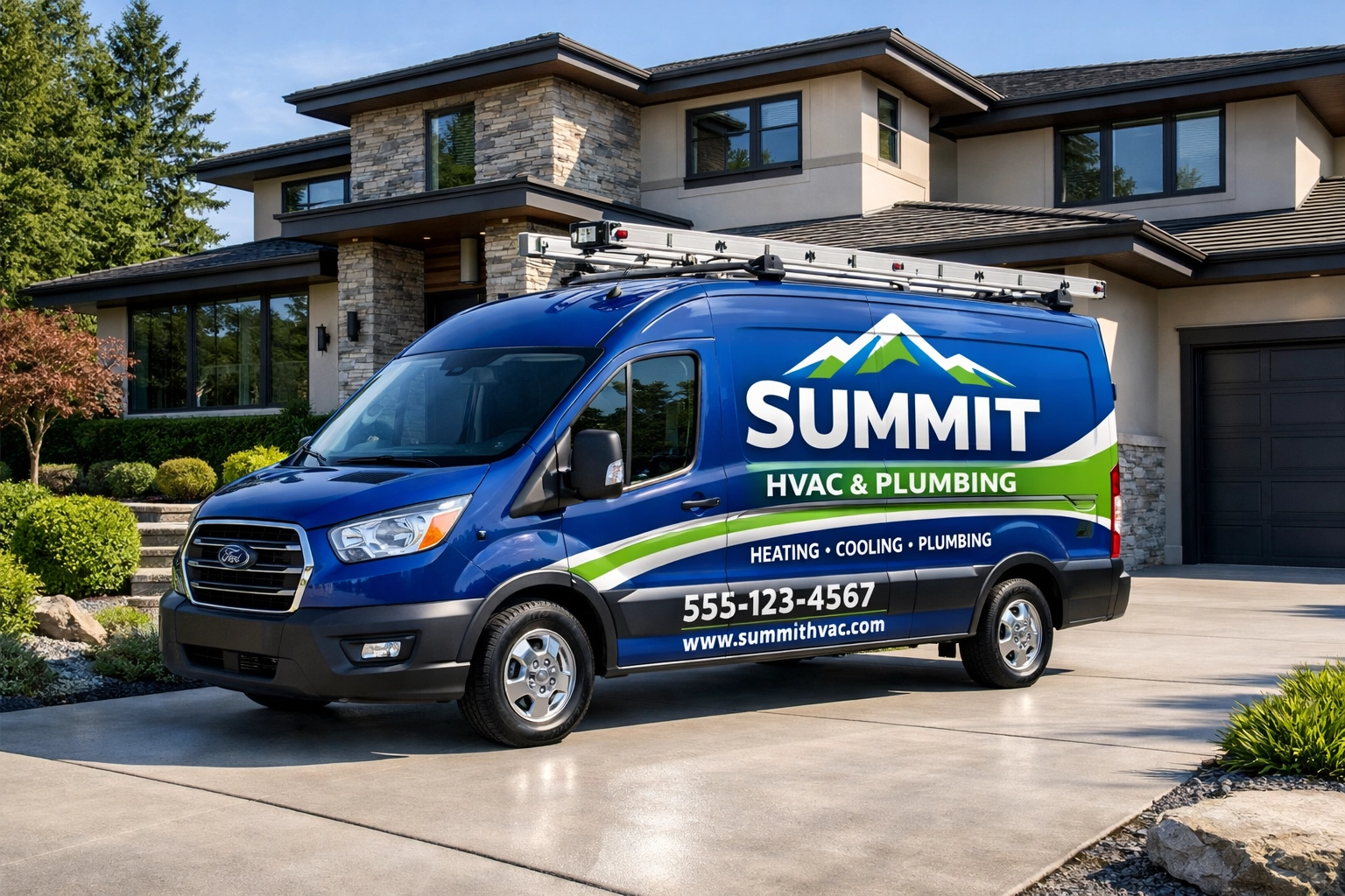 Branded service vehicle parked at a North Texas home showing professional business signage.
