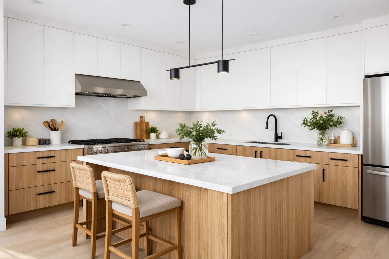 Stunning two-tone kitchen renovation in Saskatoon featuring modern cabinet refacing.
