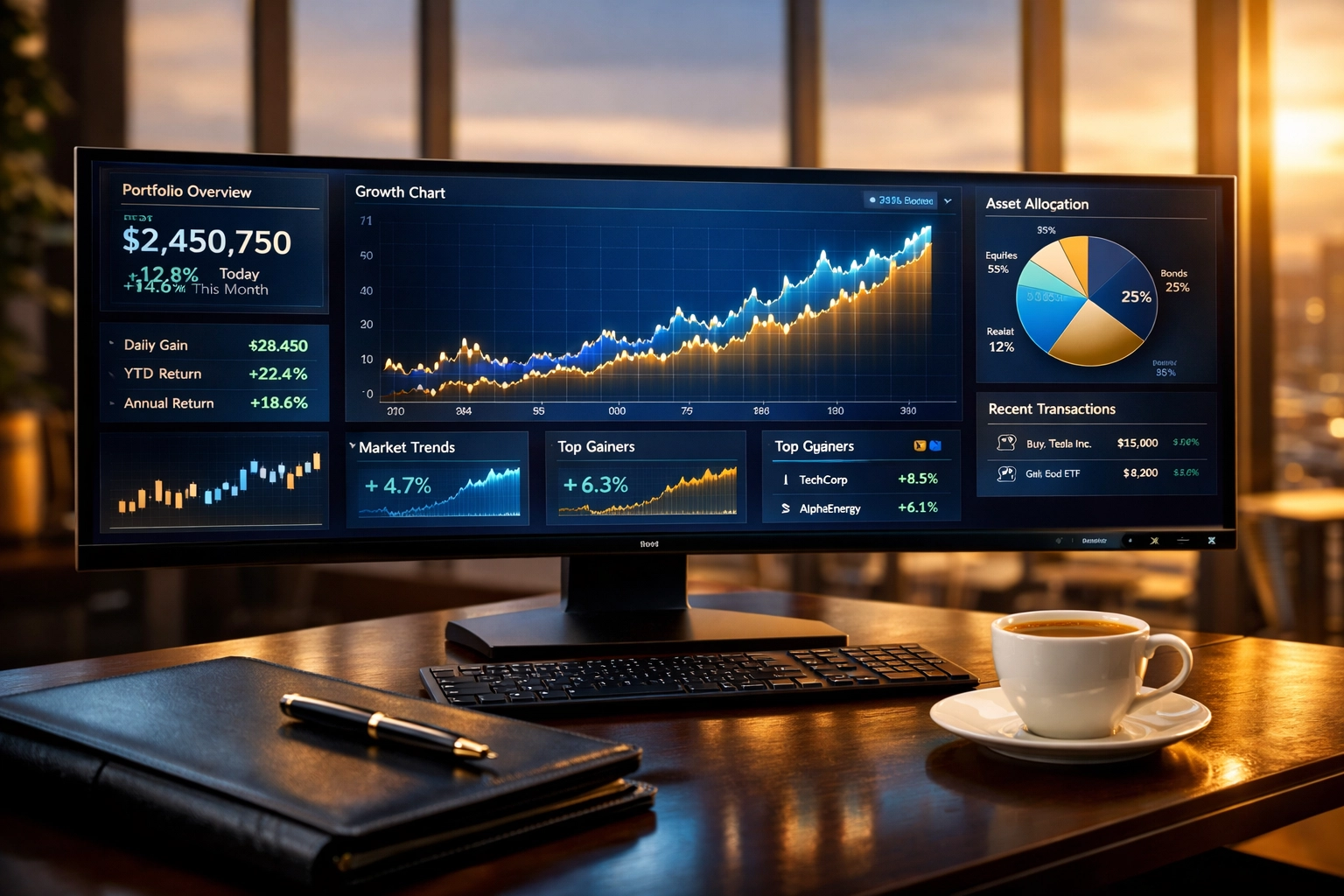 Financial dashboard displaying alternative investment portfolio performance and returns
