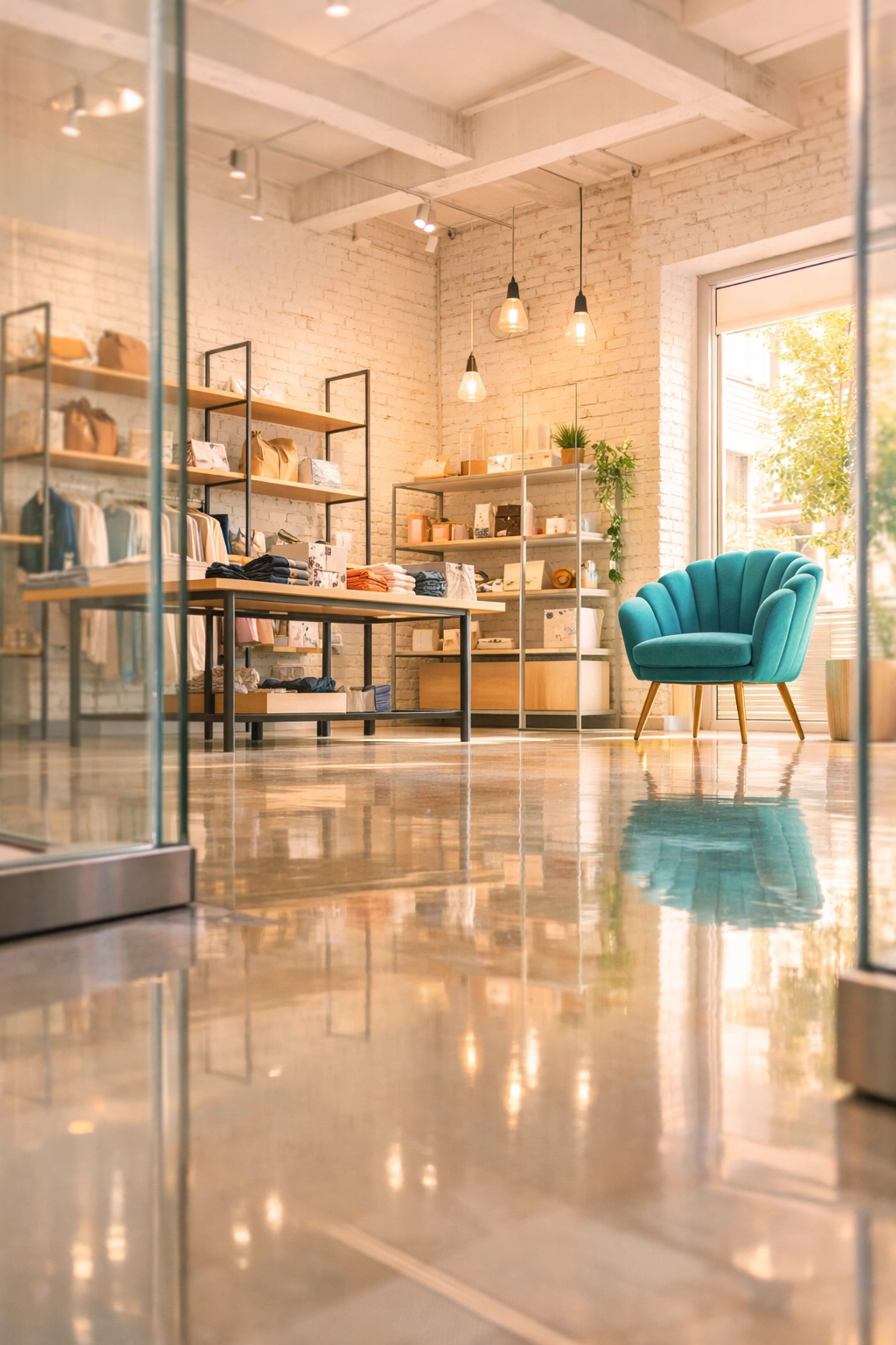 Gleaming floors in a Waterloo retail space following expert commercial move-out cleaning services.