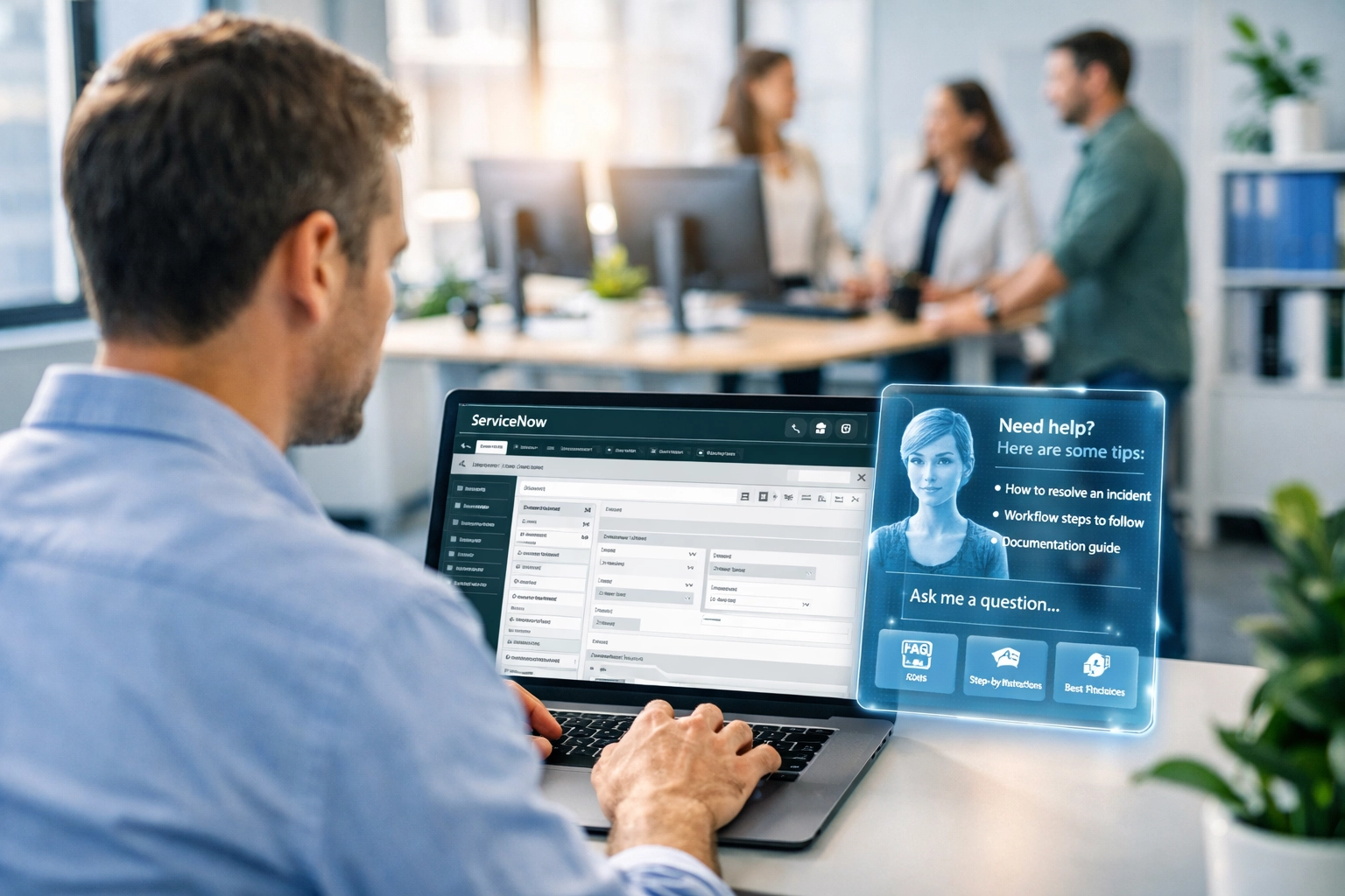 IT professional using AI-powered ServiceNow training with intelligent guidance system