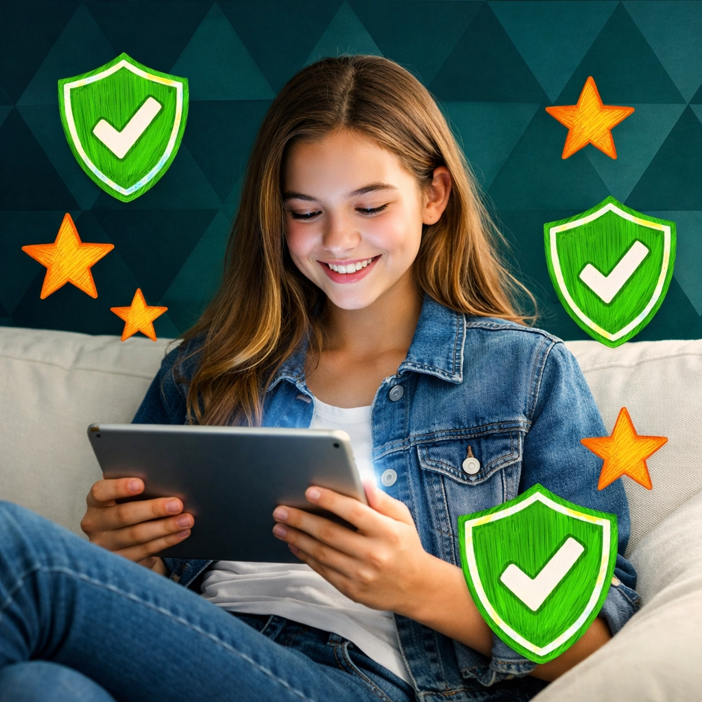 Teenager safely navigating the internet with guidance from the Complete Life Skills Platform.