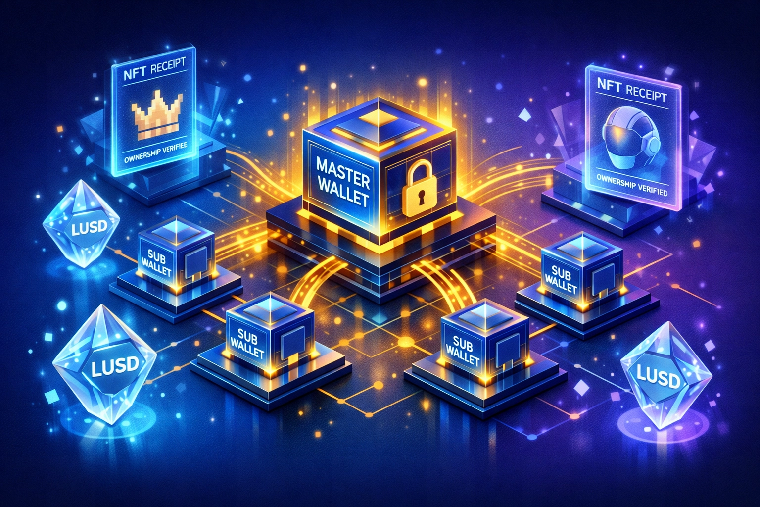 Digital wallet ecosystem with NFT receipts and LUSD stablecoin payment infrastructure