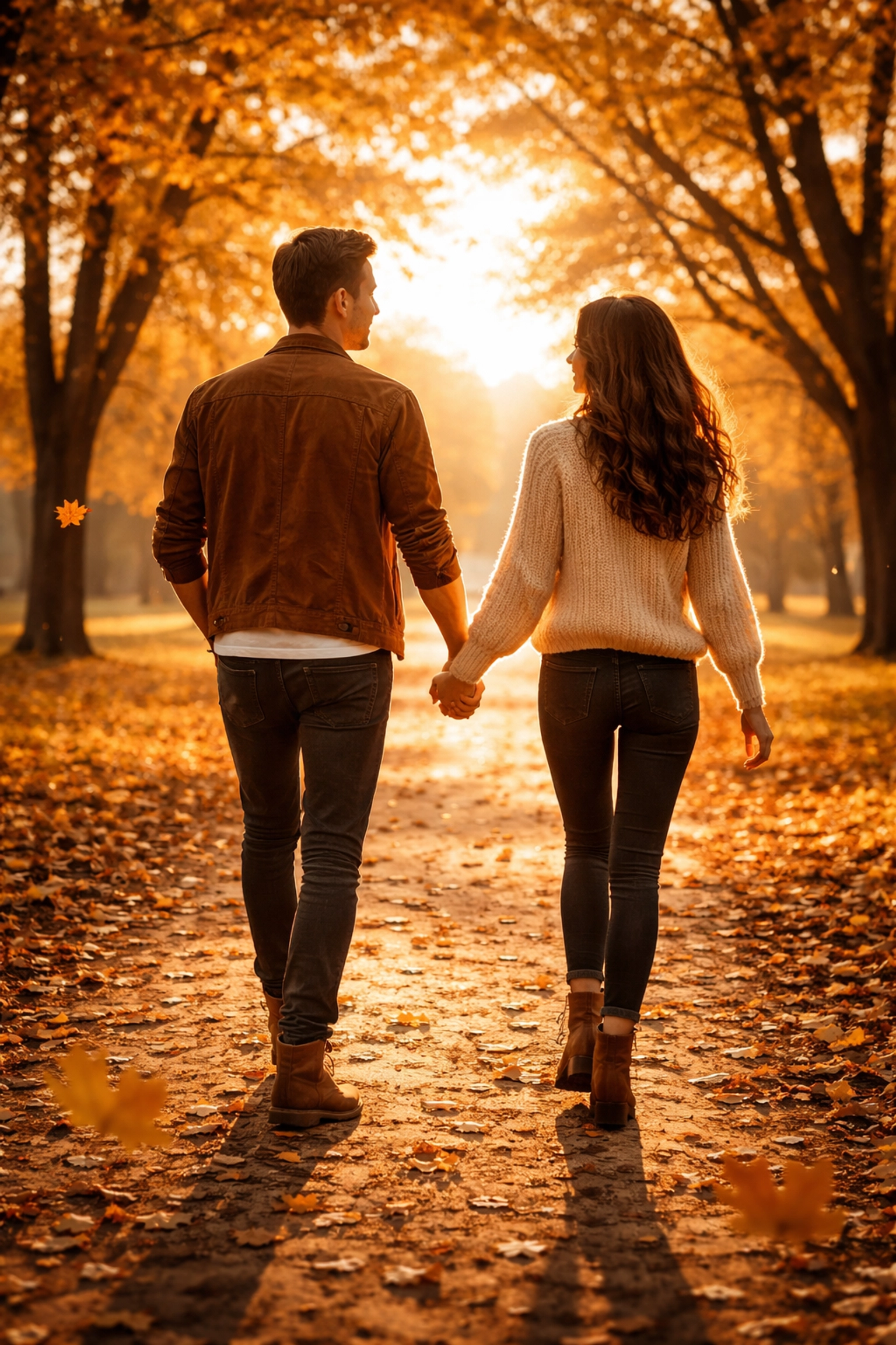 Young couple walking in a sunlit park, illustrating building financial security together in your 20s.