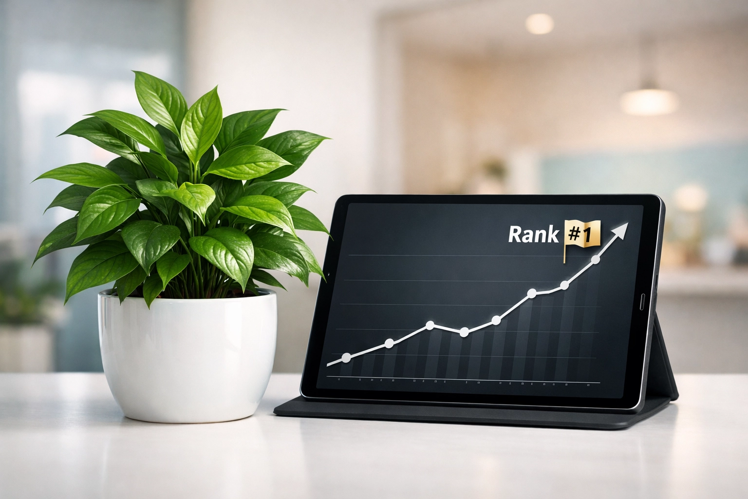 Graphique de performance SEO affichant une progression vers le premier rang sur Google.