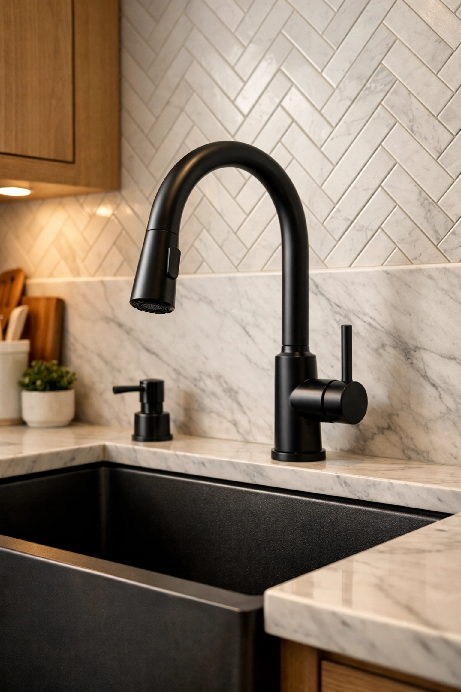 Detailed view of high-end kitchen finishes in a renovated Vancouver studio apartment to maximize rental value.