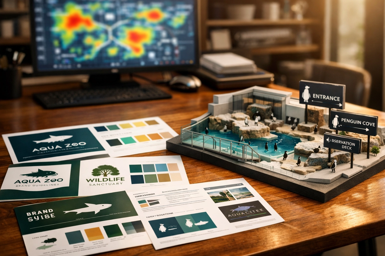 Professional branding agency studio showing zoo wayfinding design and aquarium visual identity strategy.