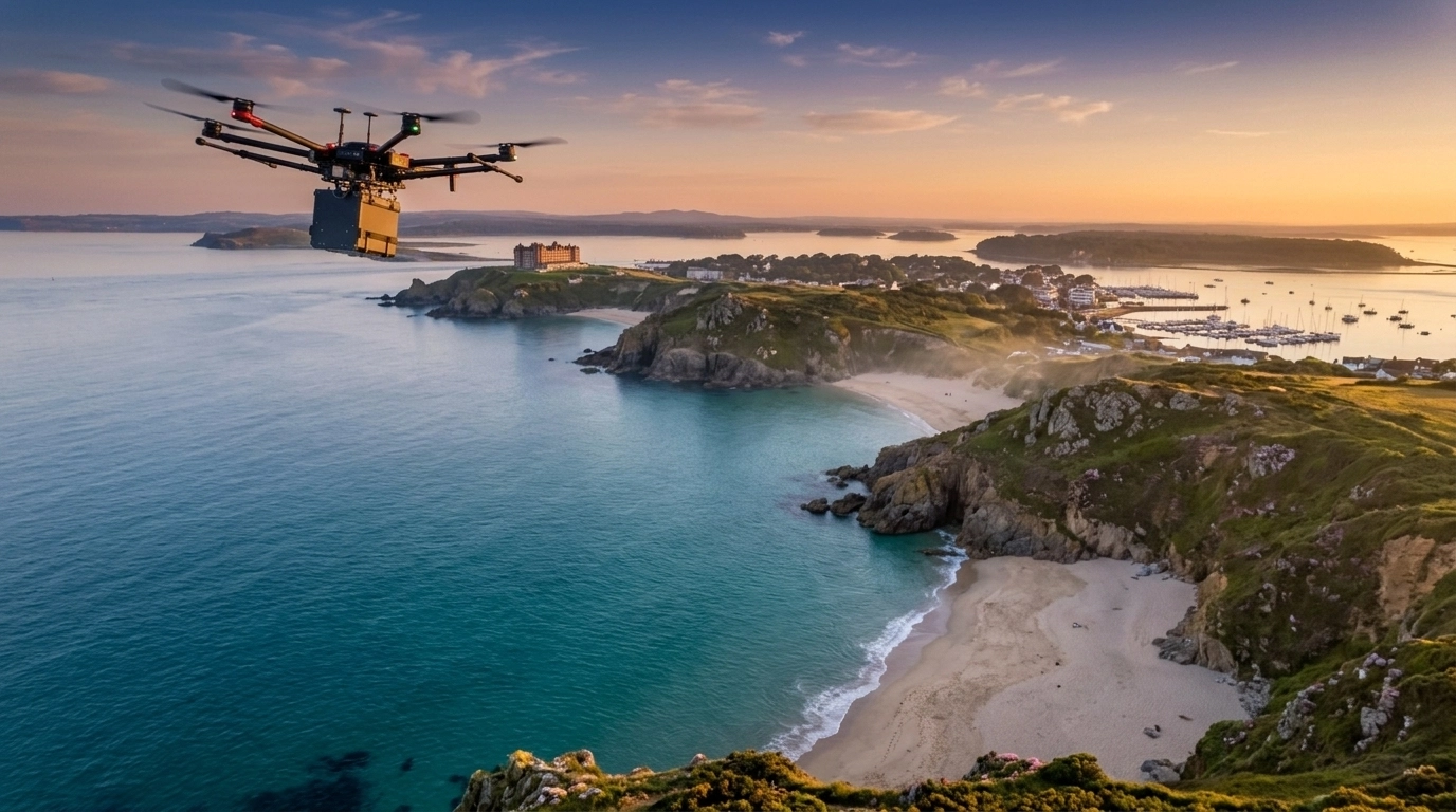 The serene Cornish coastline at golden hour, showing the intersection of land and sea