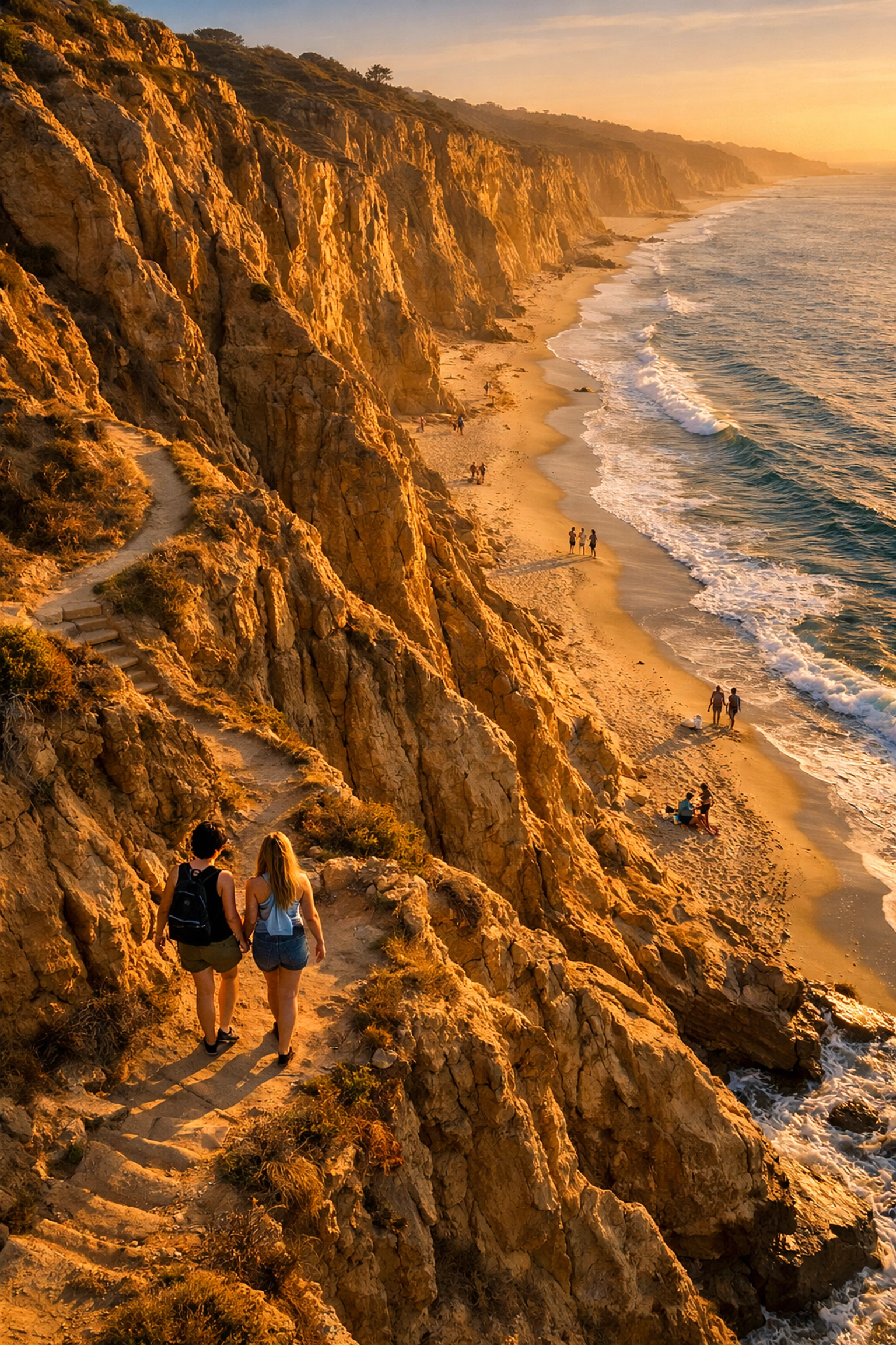 Steep hiking trail descending cliffs to Black's Beach nudist section in San Diego, California