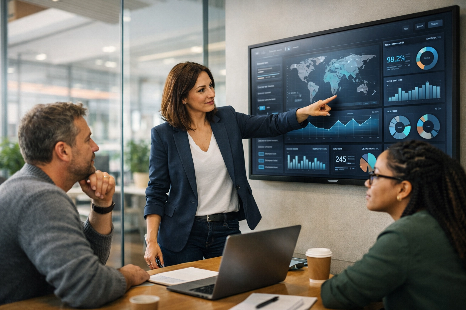 ServiceNow implementation partner team analyzing an ITOM dashboard for better ROI and reduced MTTR.