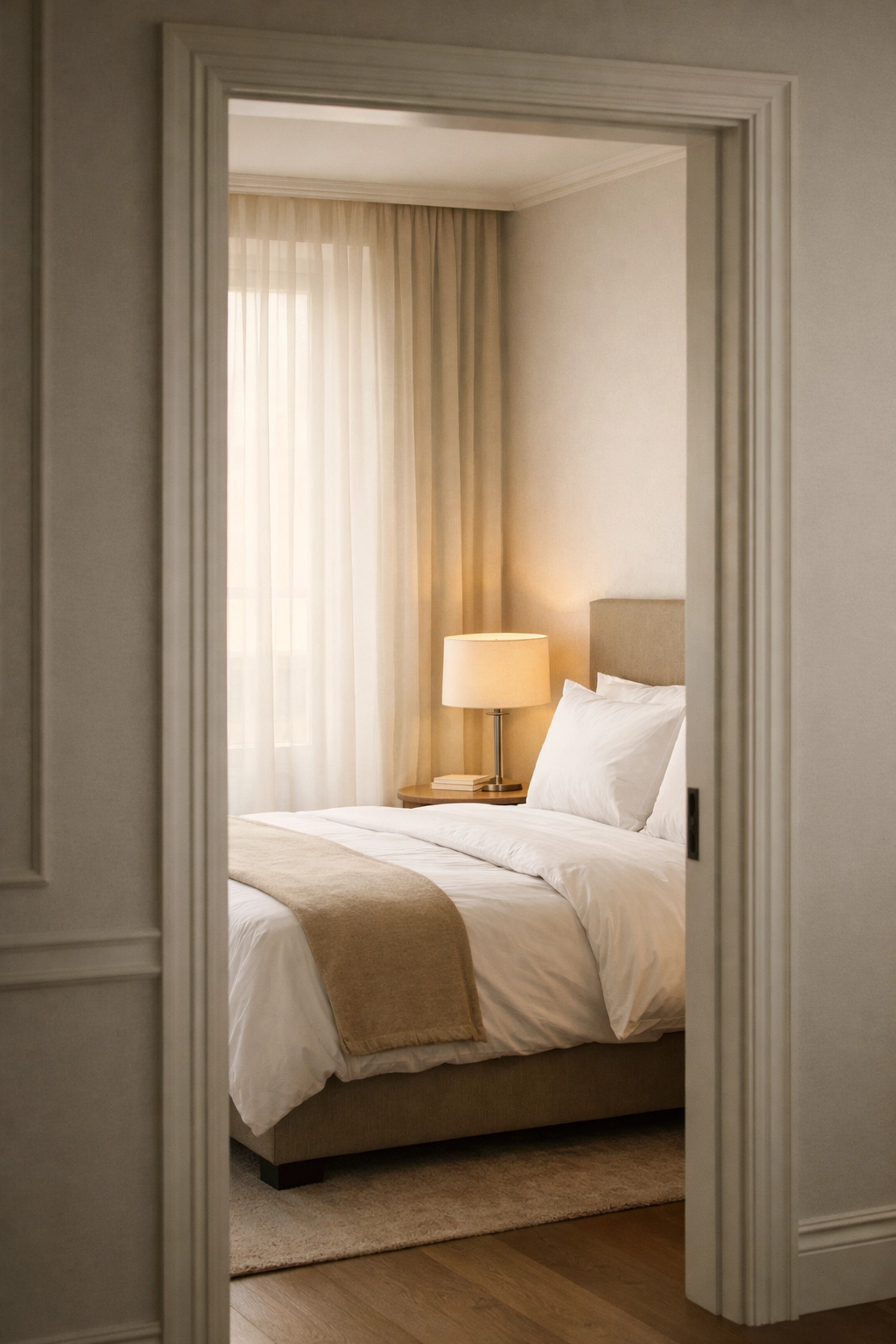 Clean hotel room interior showcasing automated hospitality operations