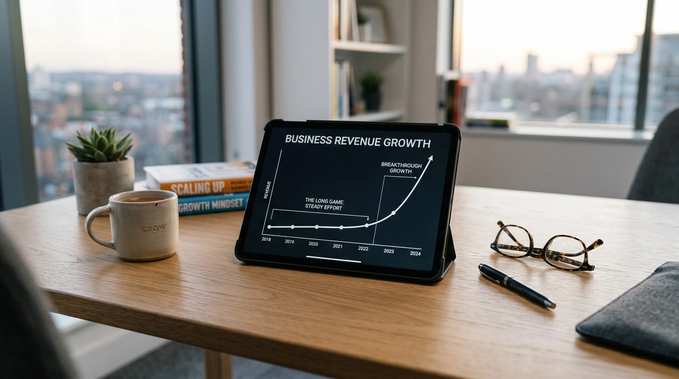 The Long Game: A graph showing the reality of slow initial growth in affiliate marketing.