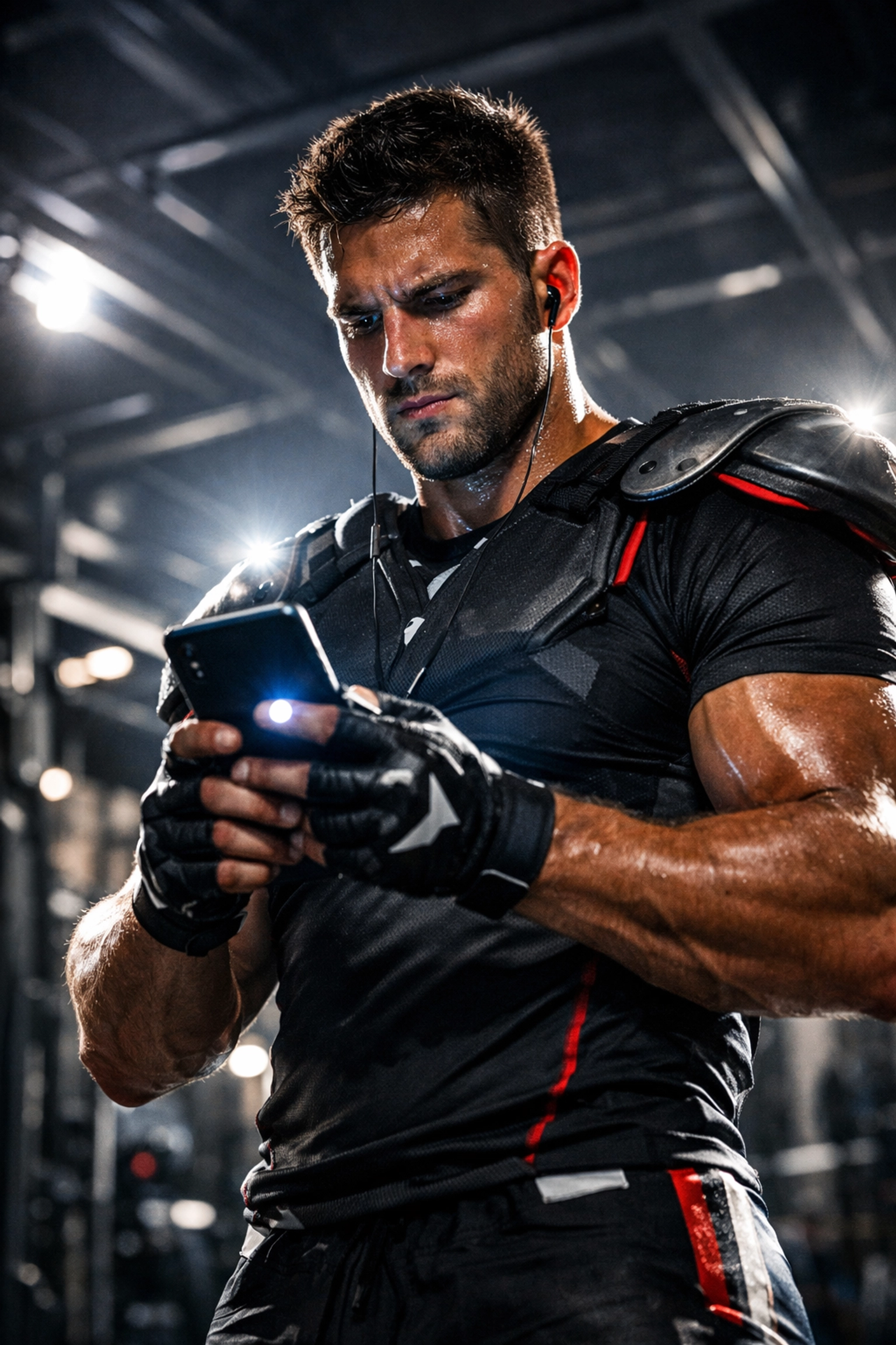 A college football player using a smartphone to manage his NIL brand and digital marketing presence.