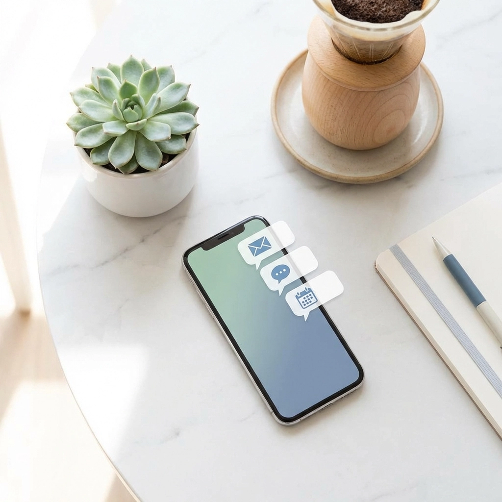Smartphone on a desk displaying notifications, illustrating automated client communication for tax refund updates