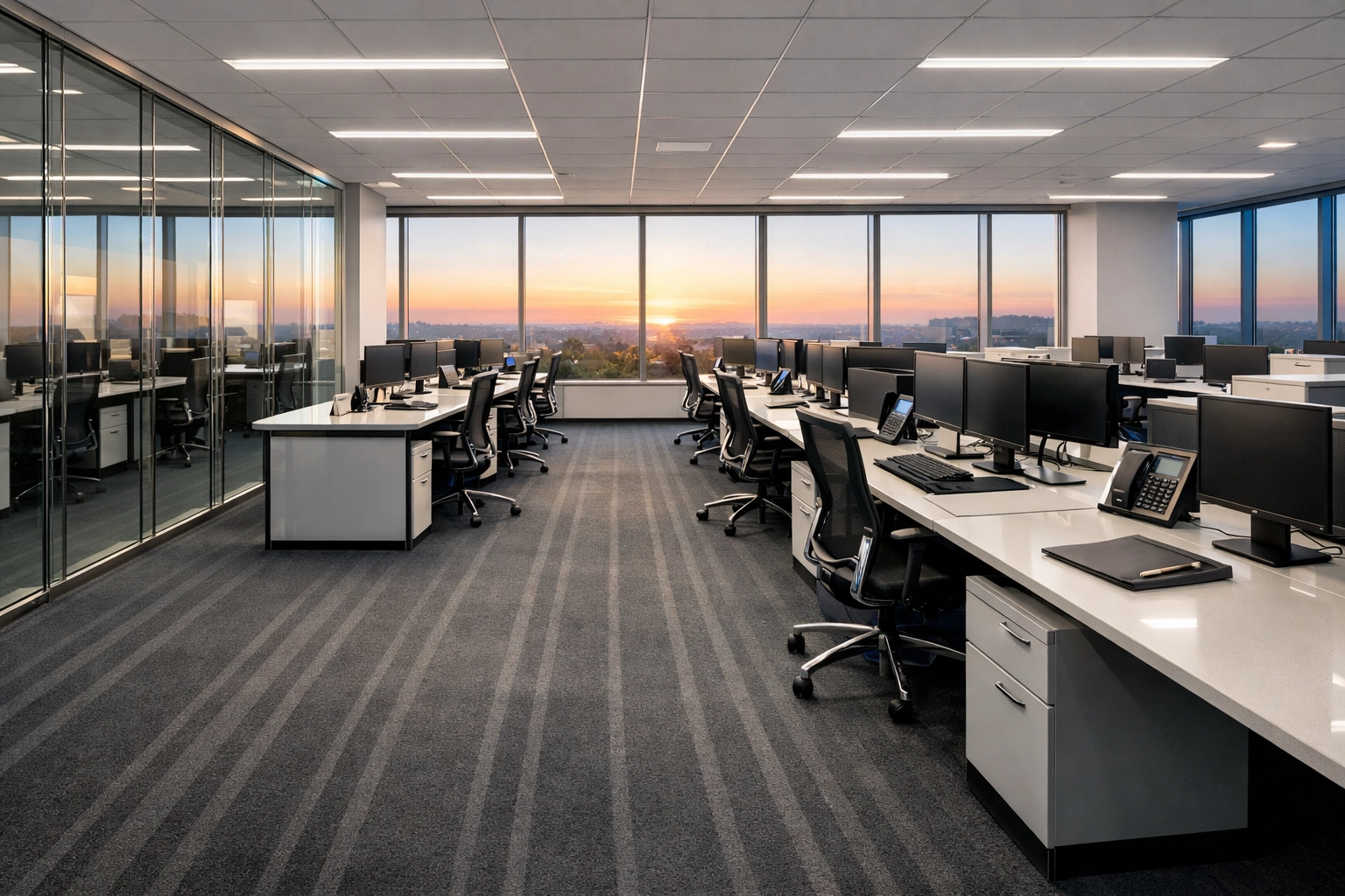 Spotless corporate office in White Plains NY showing professional nightly commercial cleaning services.