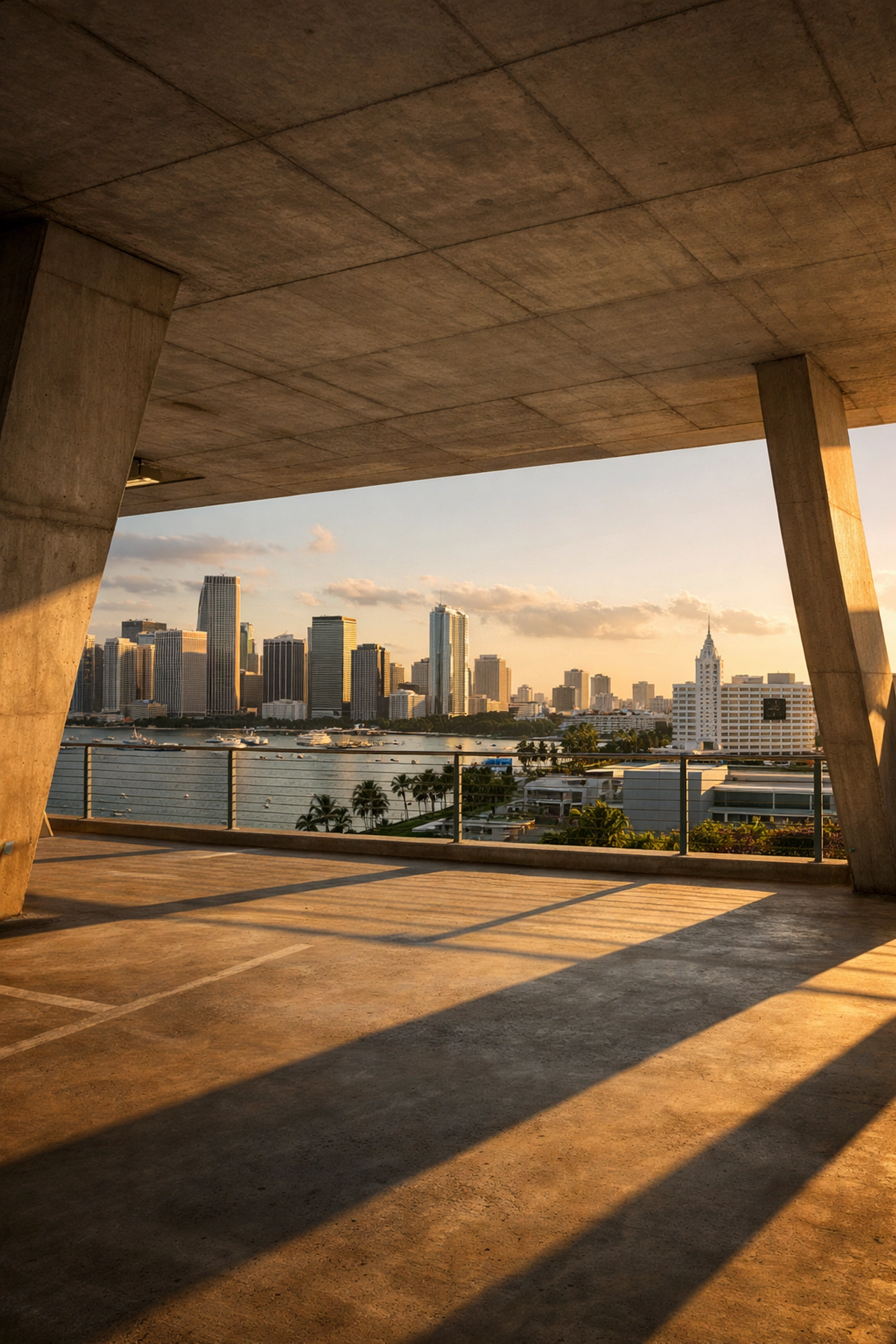Miami skyline view from 1111 Lincoln Road, a unique architectural miami photography location.
