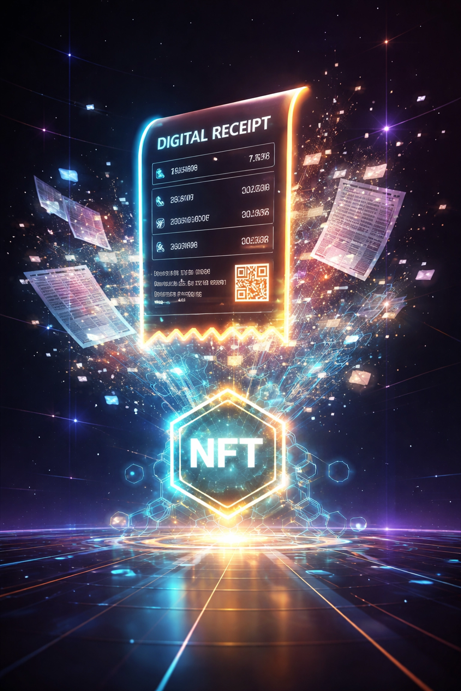 Digital NFT receipt illustrating Larecoin blockchain accounting and tax benefits for small businesses