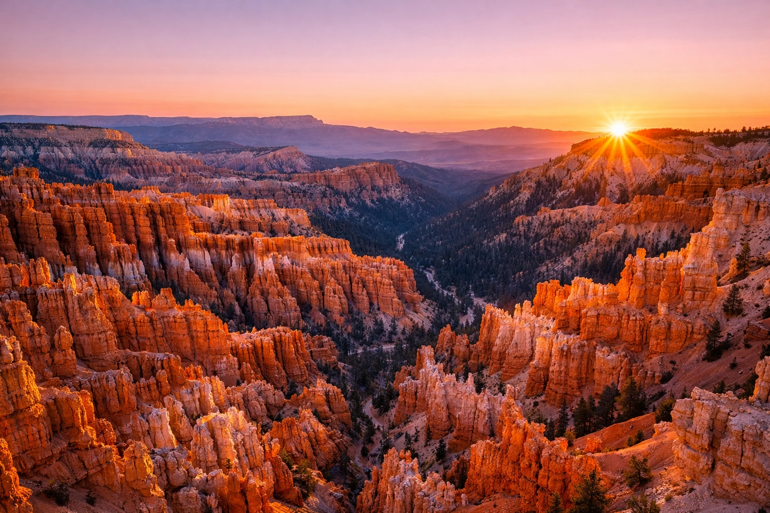 Sunrise over Bryce Canyon hoodoos, showcasing one of the best sunrise spots for landscape photography.