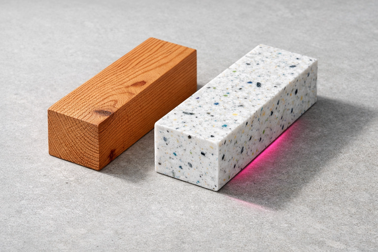 Comparison of cedar timber and recycled plastic panels for moisture-resistant sustainable building in Australia.