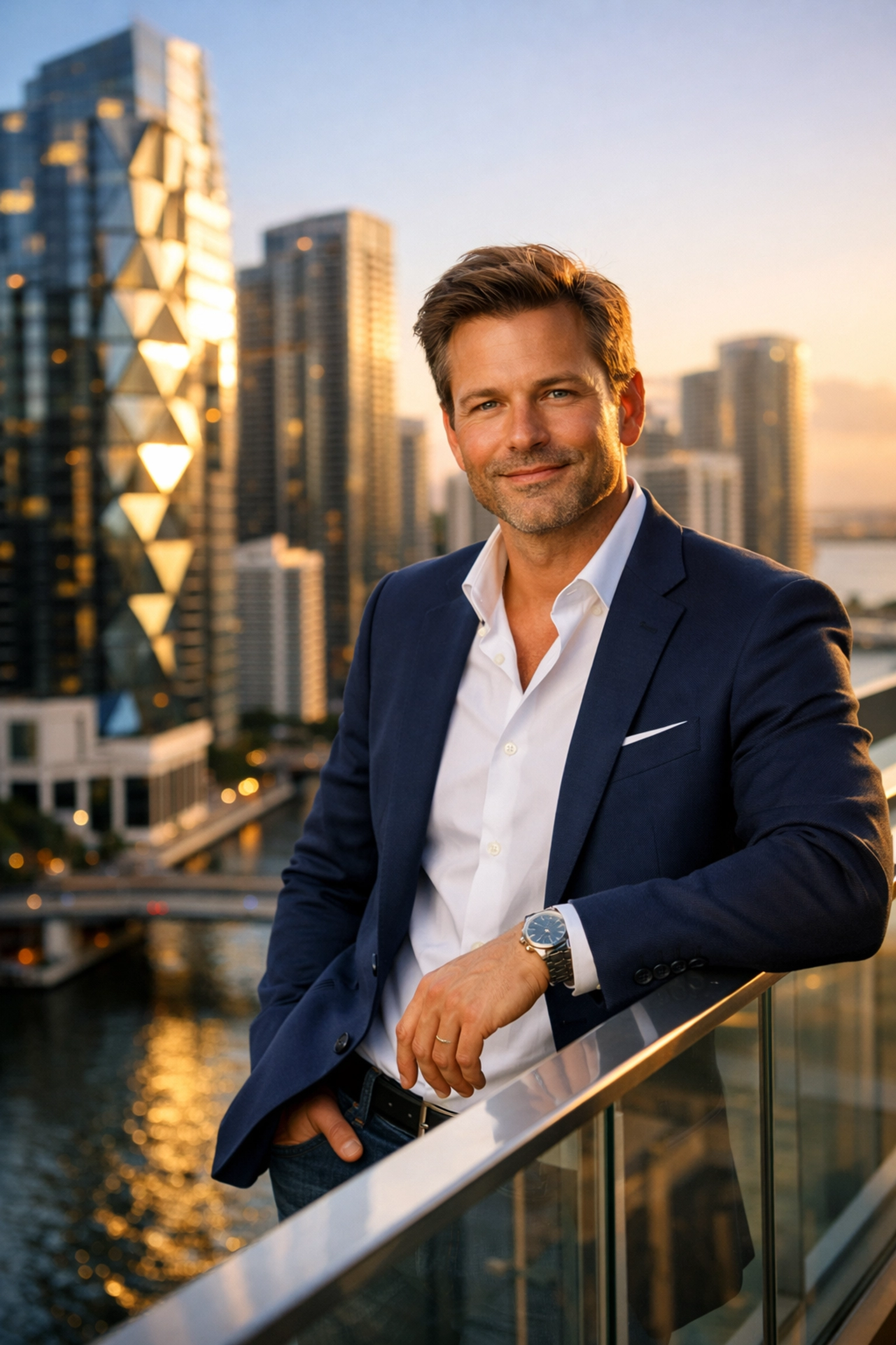 Corporate branding session with a professional headshot taken in Miami's Brickell district.