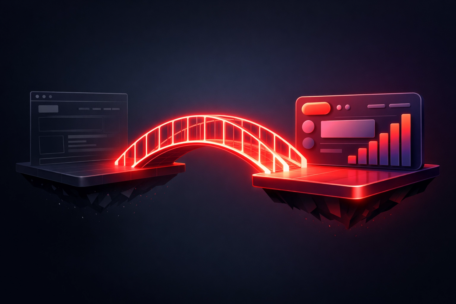 A digital bridge representing the transition from a basic site to a high-performing business website.