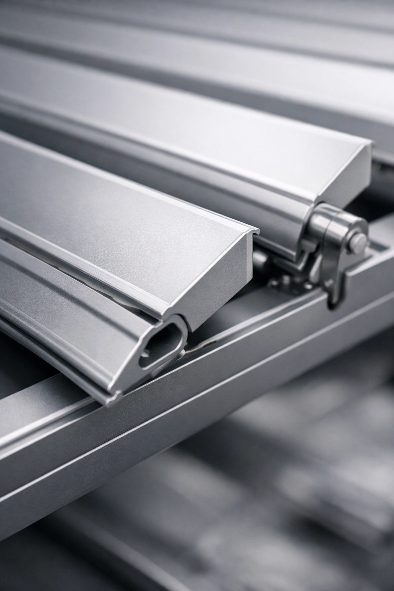 Verstellbare Aluminium-Lamellen eines Lamellendachs mit Entwässerungskanälen