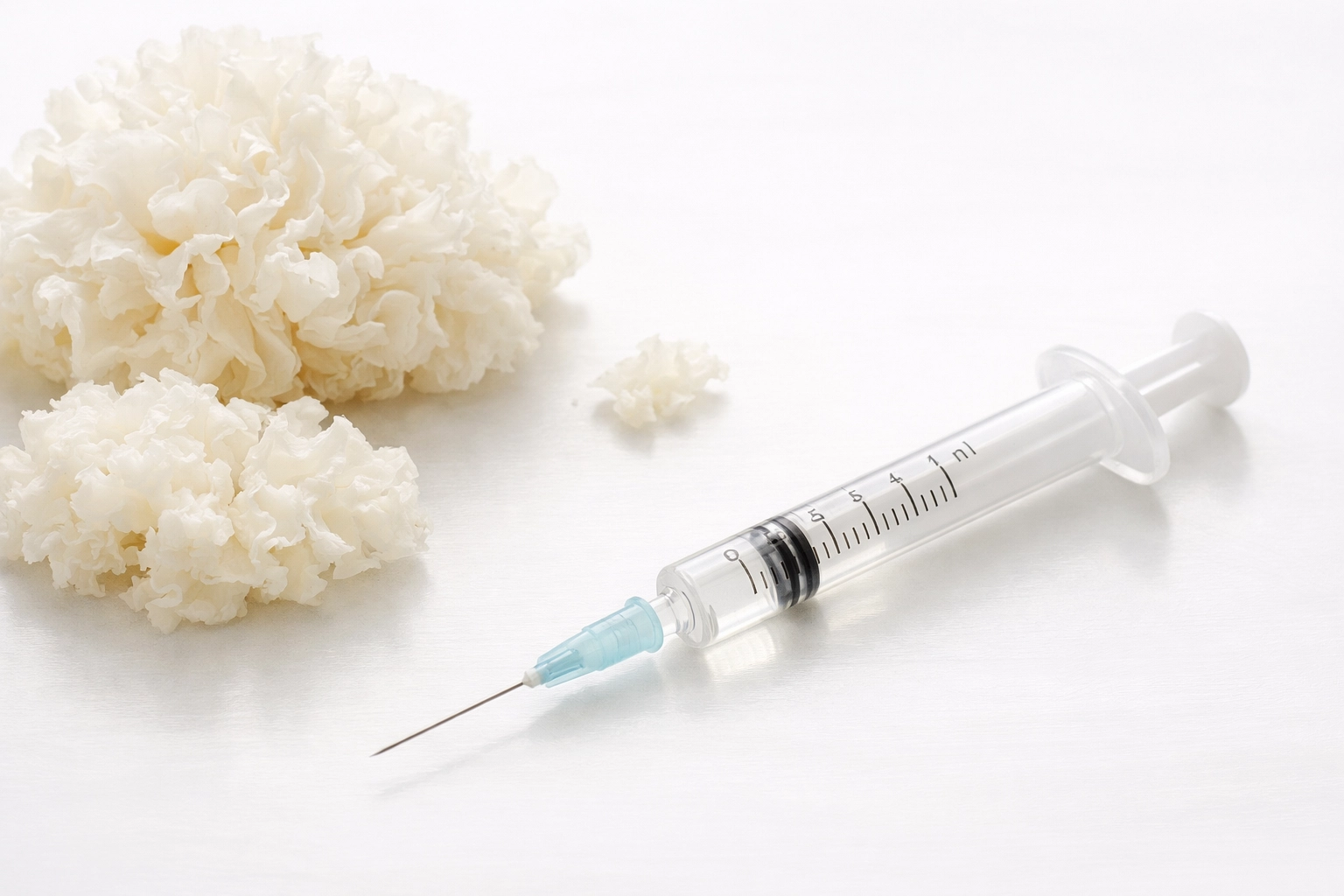 Medical syringe with snow mushroom polysaccharide solution prepared for injection treatment