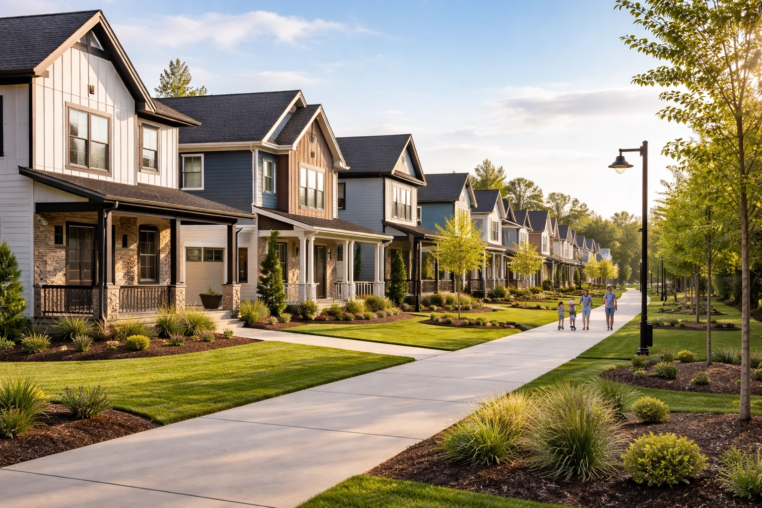 Modern single-family homes and family-friendly sidewalks in East Brainerd, emphasizing new construction and growth.