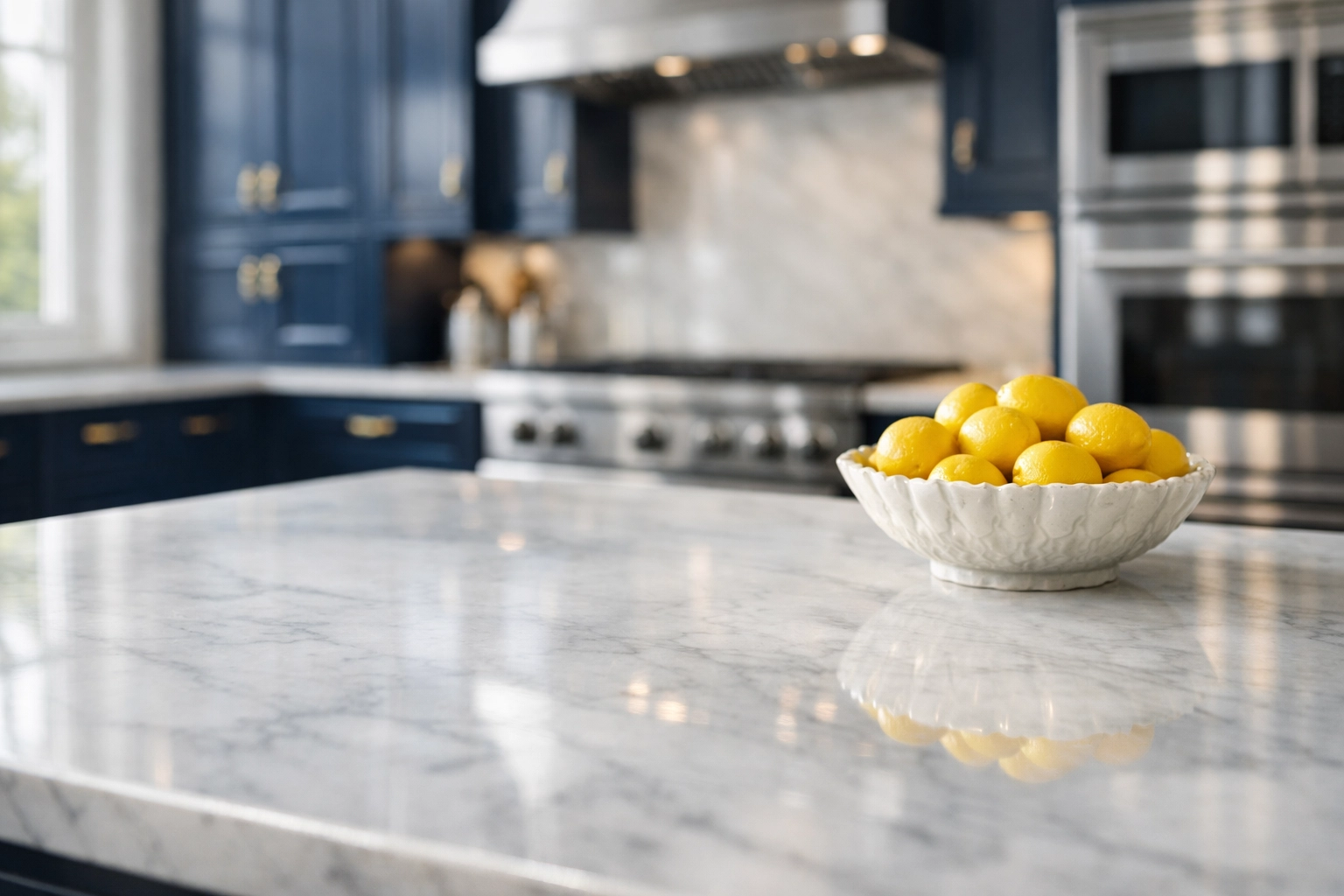 Detailed luxury house cleaning Cambridge MA in a Harvard Square kitchen with polished marble countertops.
