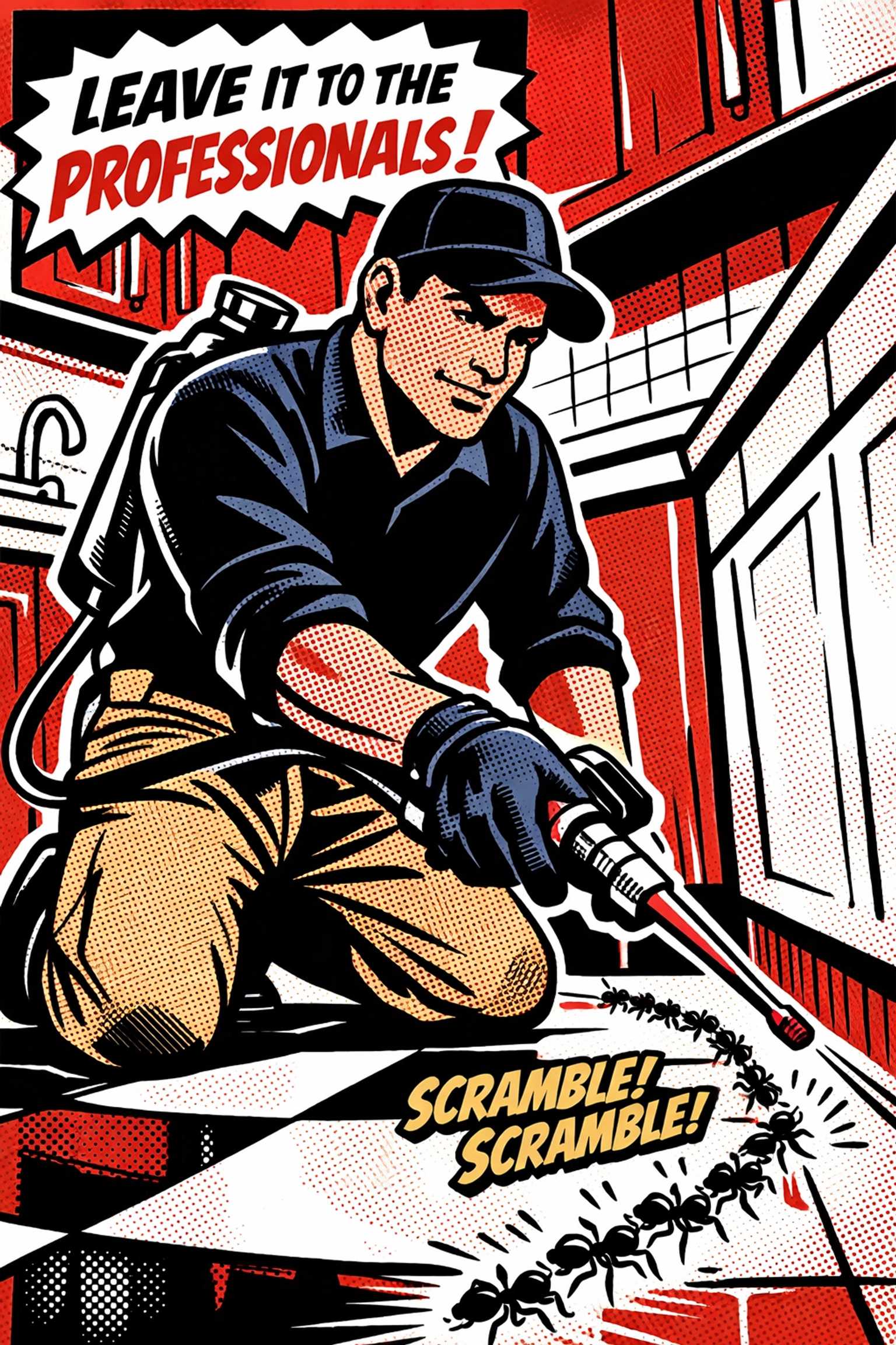 Pest X technician applying professional ant treatment to kitchen baseboard in Jasper